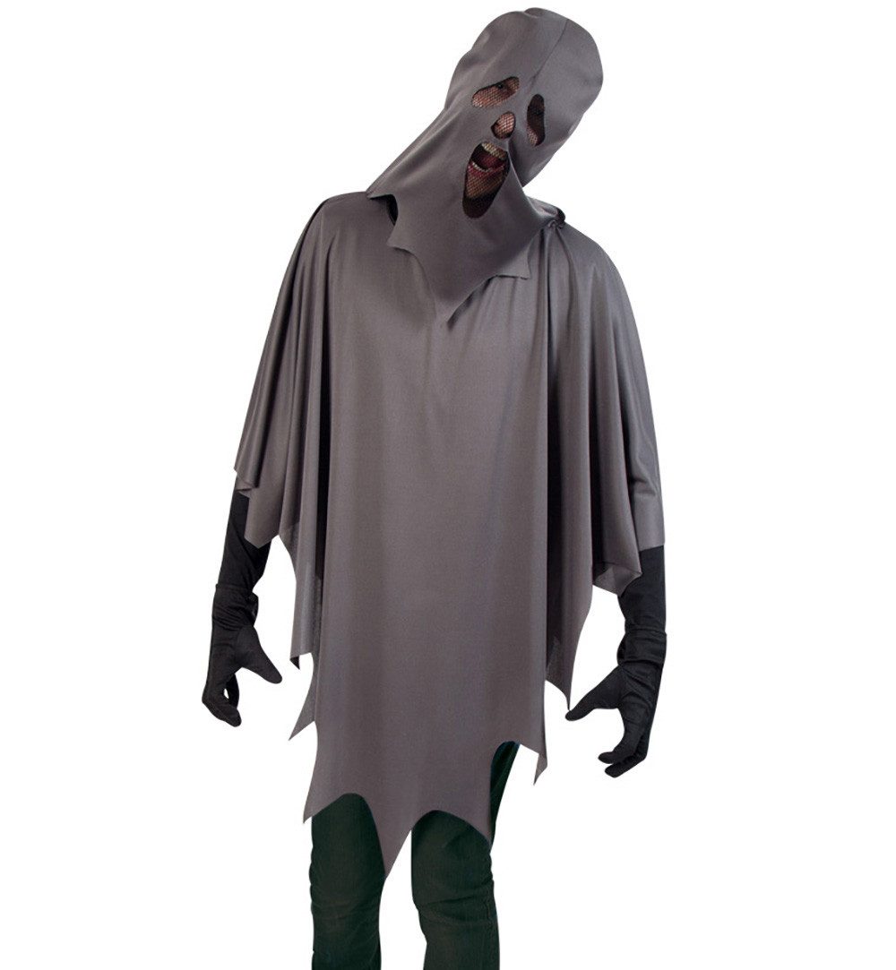 Fries Kostüm Geist Horror Kostüm mit Haube Grau Einheitsgröße Halloween Karneval