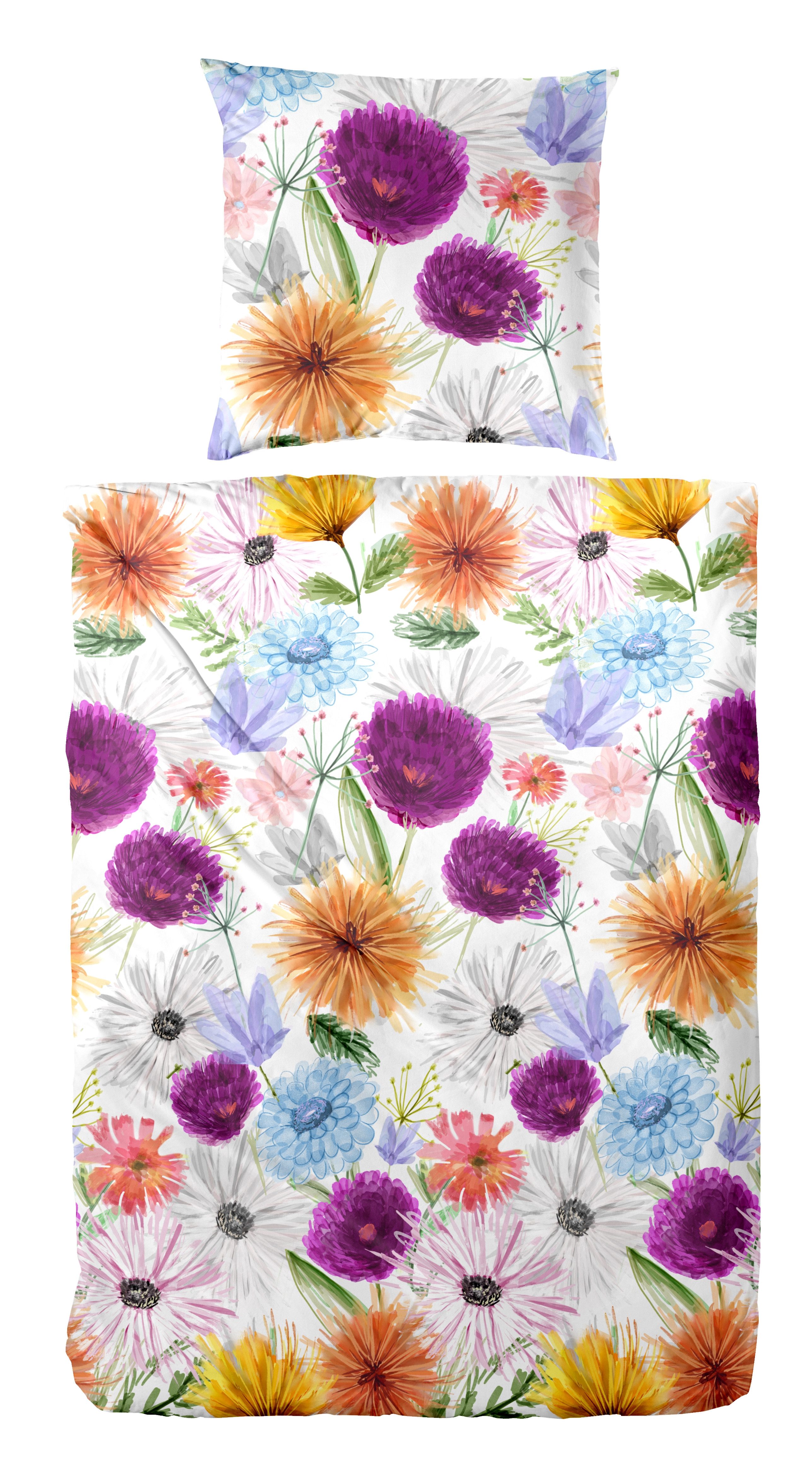 Primera Bettwäsche Mako-Satin-Bettwäsche Summer Time, Mako-Satin, 2 teilig, mit bunten Blumen