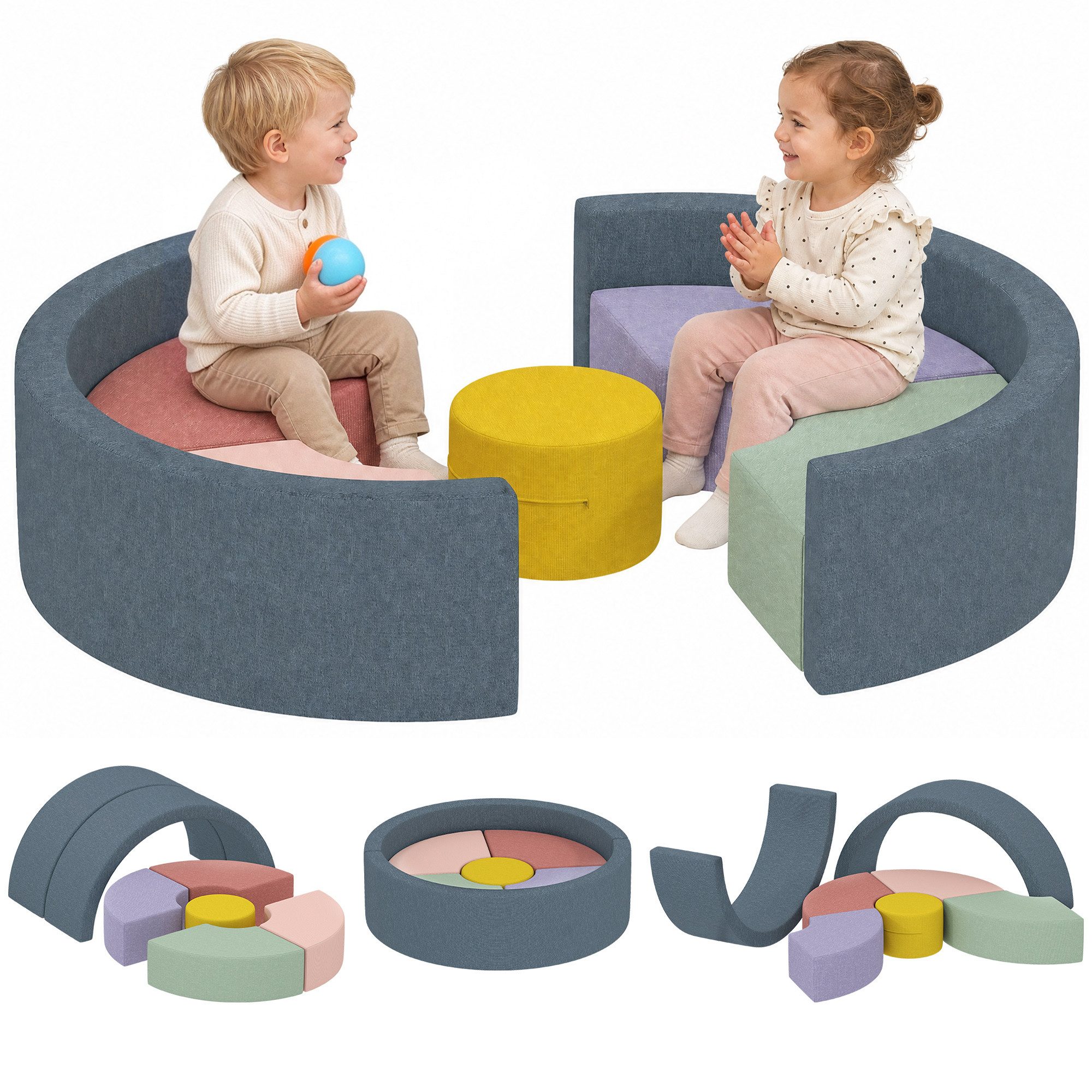AIYAPLAY Kinder Softbausteine Riesenbausteine mit Cord-Optik Bauklötze Spielbausteine, (Kletter- und Spielset, 7 St., Schaumstoffbausteine), Klettern Großbausteine, Mehrfarbig