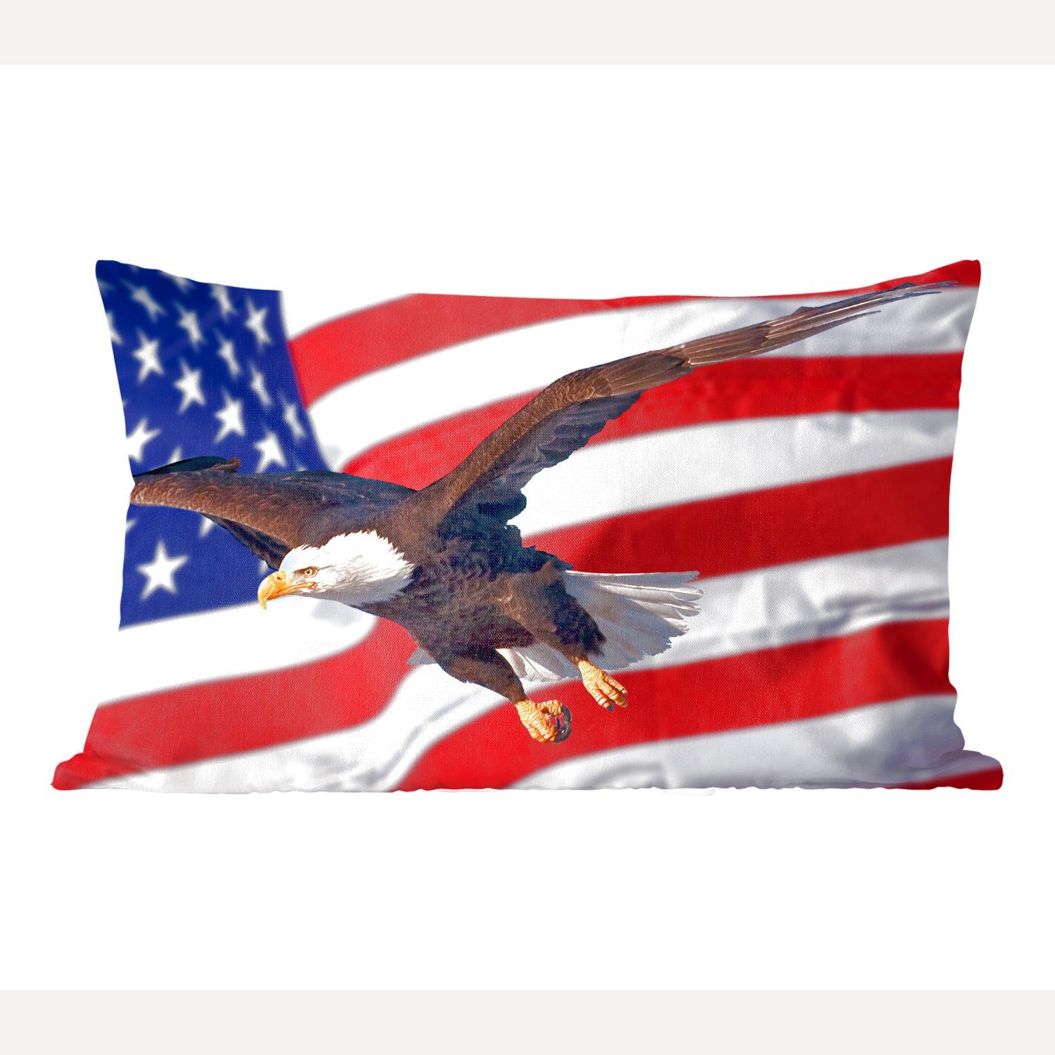 MuchoWow Dekokissen Amerikanischer Weißkopfseeadler vor der amerikanischen Flagge, Wohzimmer Dekoration, Zierkissen, Dekokissen mit Füllung, Schlafzimmer