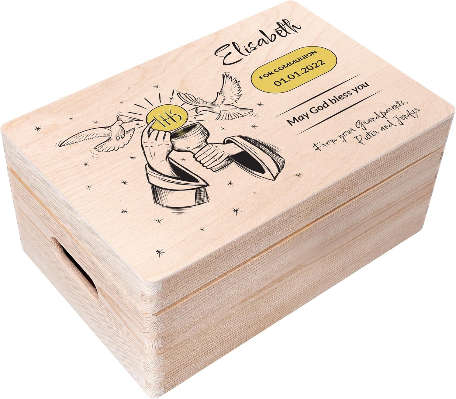 Creative Deco Holzkiste Kommunion Geschenke für Mädchen und Jungen, Natur 30 x 20 x 14 cm