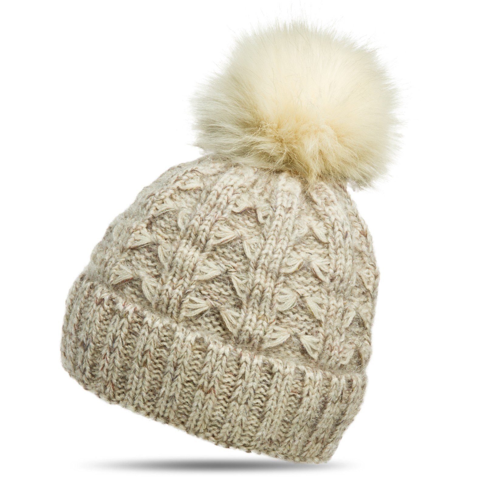 Caspar Bommelmütze MU144 Damen warme Winter Strick Mütze mit Fellbommel
