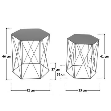 SVITA Beistelltisch HARPA (2er-Set), Satztisch, Dekoration, Stahlgestell, sechseckig, Schwarz