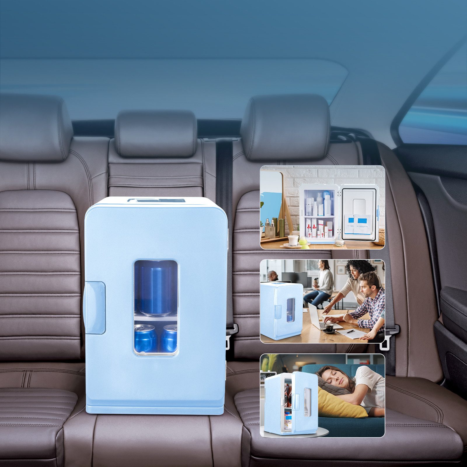 FOHERE Kühlschrank YT-A-15X 2 in1 Mini Fridge 15 L, Kühlen und Heizen, Tragbar, DC/AC, 41.2 cm hoch, 27.5 cm breit, mit transparentem Sichtfenster und herausnehmbaren Ablagen