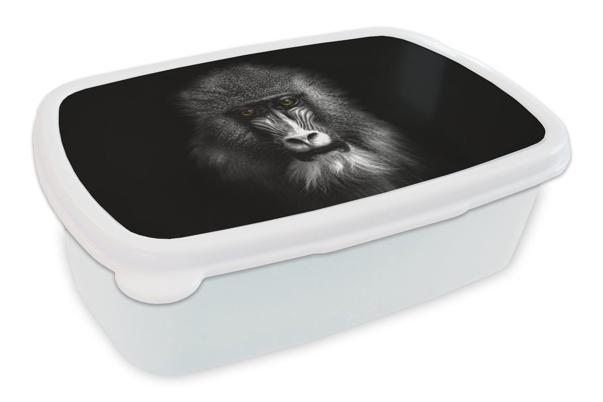 Brotdose, - Jungs - Affe - weiß, (2-tlg), - Schwarz Tiere für für Erwachsene, Lunchbox und Kunststoff, und Braun Mädchen und Augen MuchoWow Kinder Brotbox