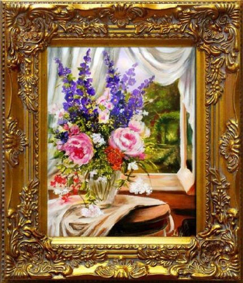 JVmoebel Gemälde Blumenstrauß Vase Gemälde Ölgemälde Bild Ölbild G01134 Sofort, Blume, Frucht Pflanze, Blumen, Pflanzen, Stillleben