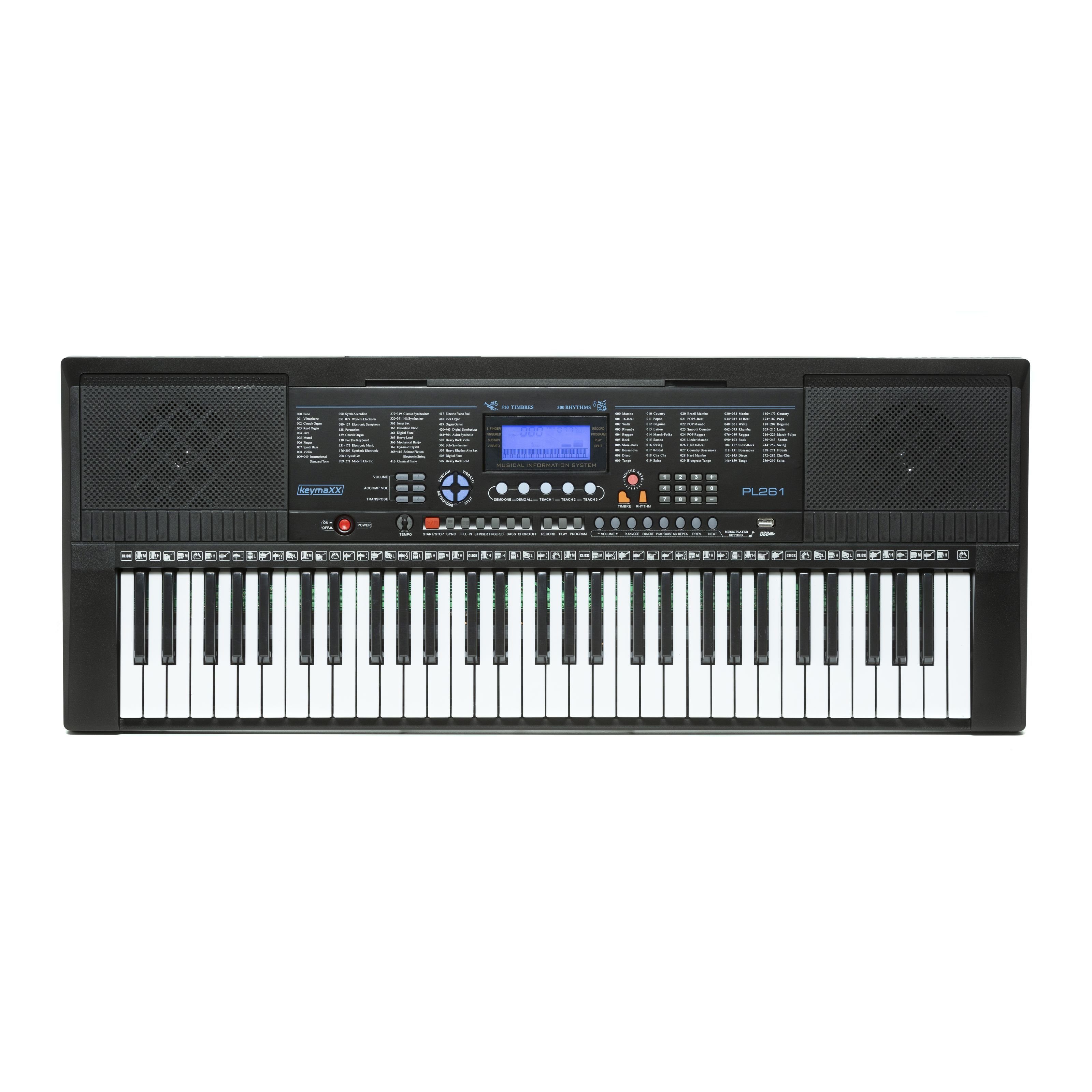 keymaXX Home-Keyboard (Kinder Keyboard mit 61 Tasten, Leuchttasten, Mikrofon, Notenhalter, Effekte, Lern-Funktion und 30 Demo Songs, Keyboard lernen für Anfänger und Kinder, schwarz, PL 261, Keyboards, Home Keyboards), Kinder Keyboard, Keyboard lernen, 61 Tasten