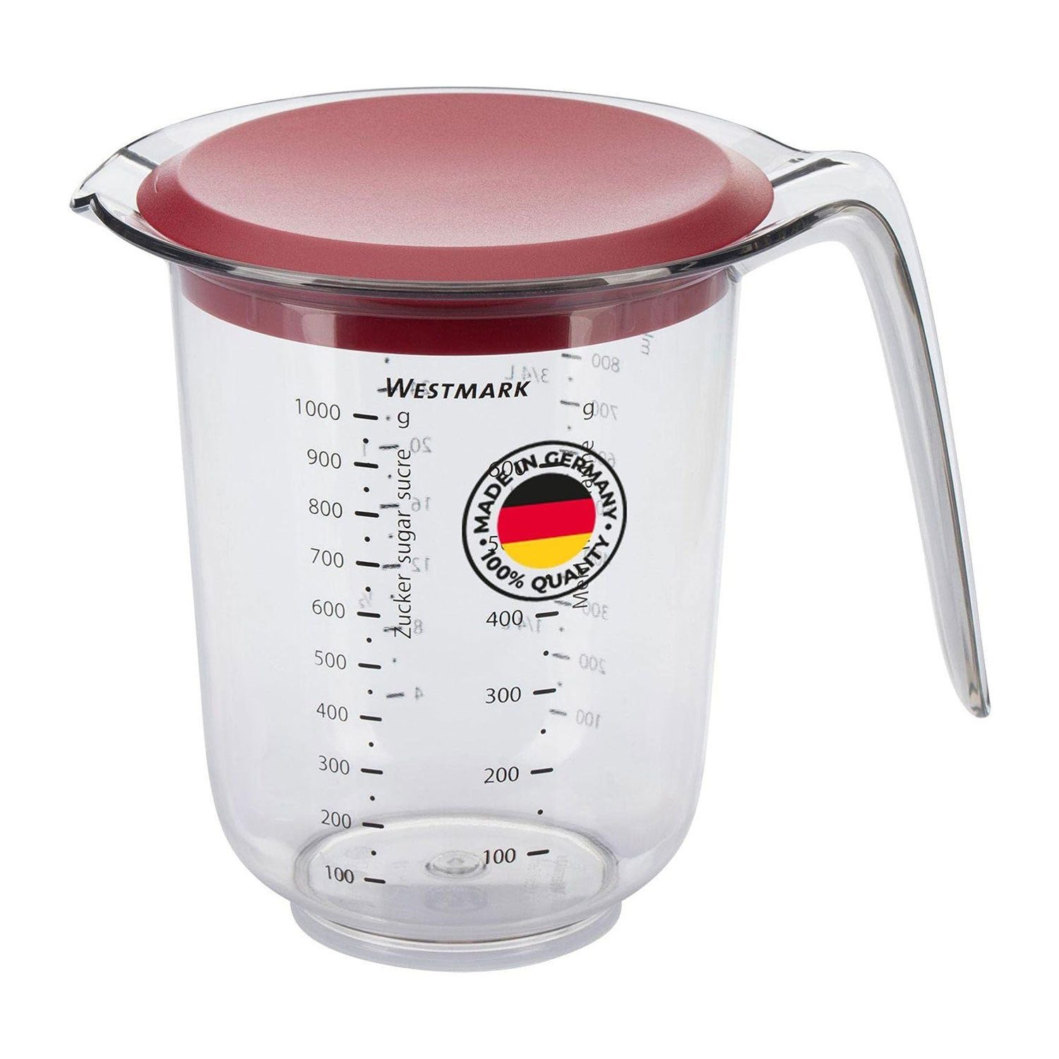 Messbecher Mit Deckel, Mehrsprachige Messskalen, Verschiedene Maßeinheiten, 1 l