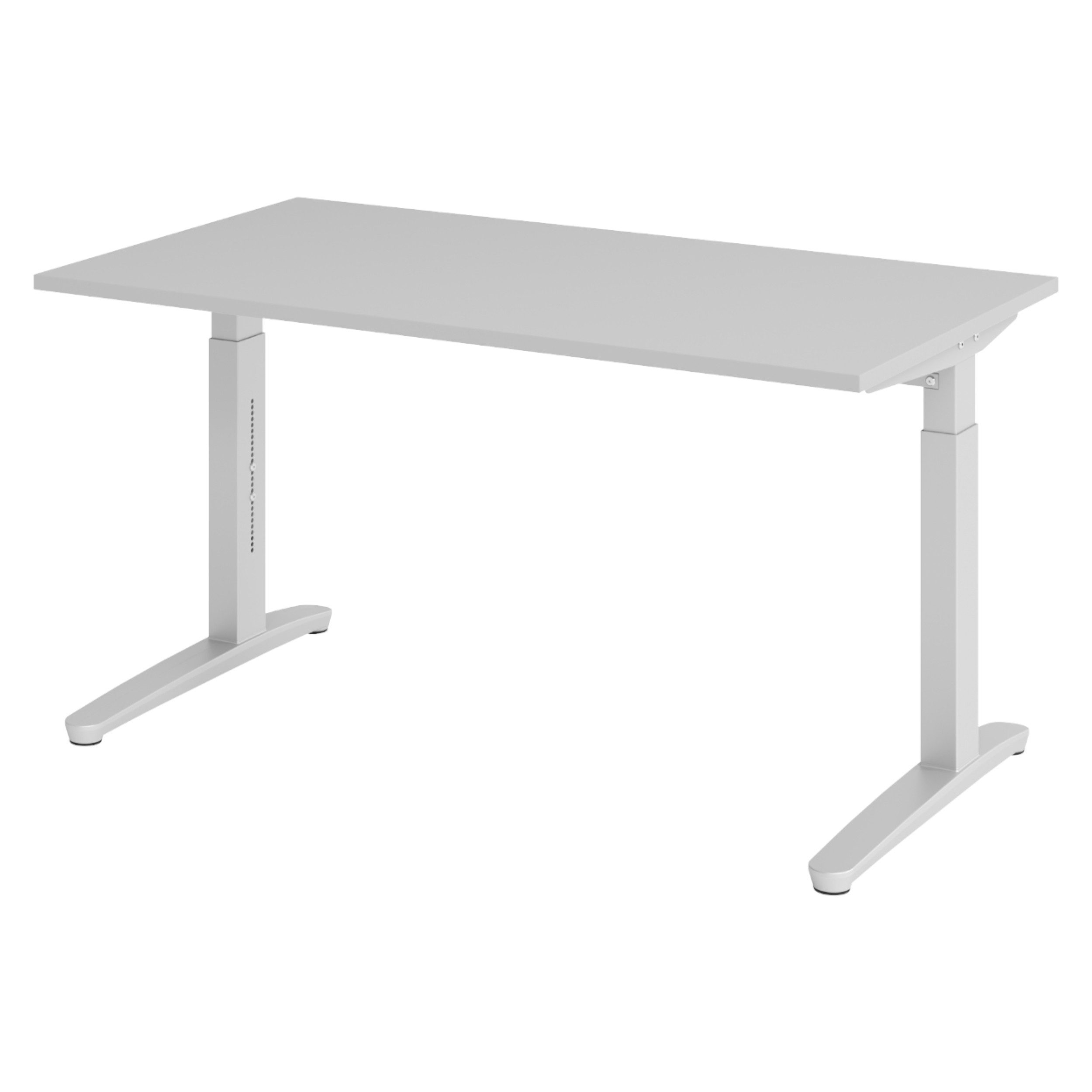 bümö Schreibtisch XB-Serie, Rechteck: 140 x 80 cm - Dekor: Grau - Gestell: Silber