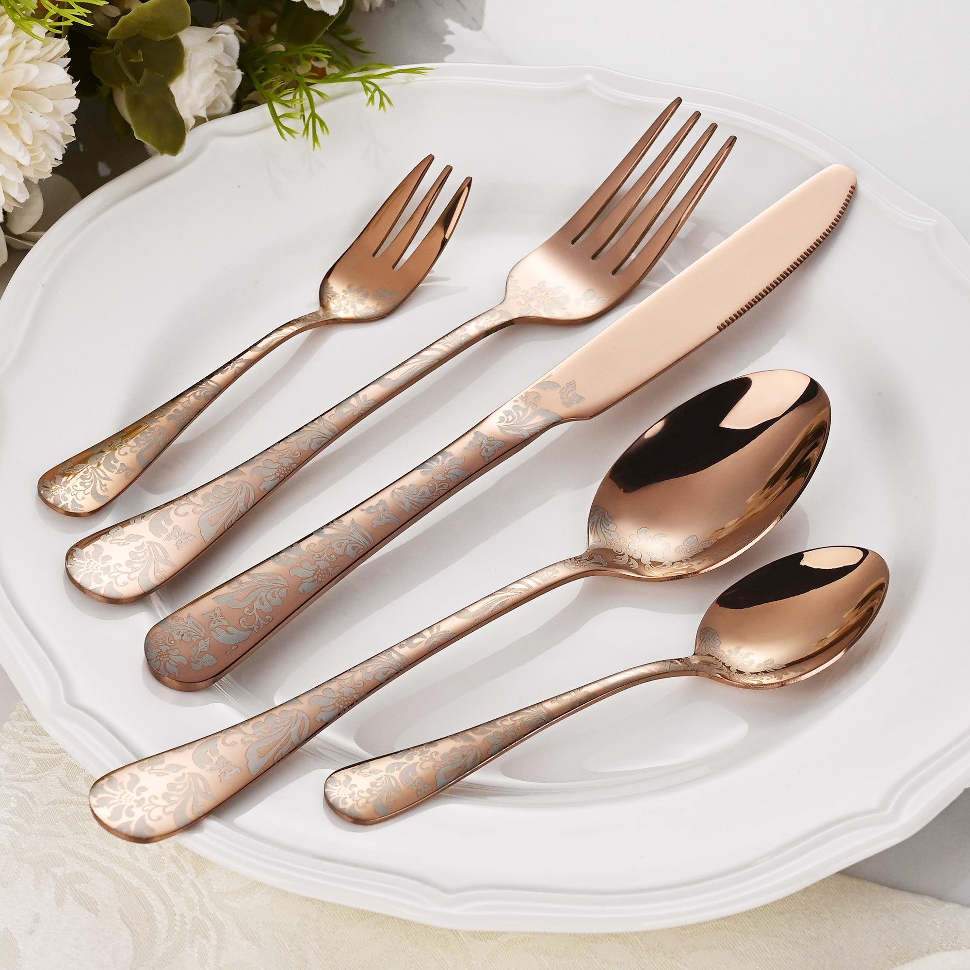 Faizee Home Besteck-Set Faizee Home Edelstahl-Besteckset mit Ornament-Design, mehrfarbig