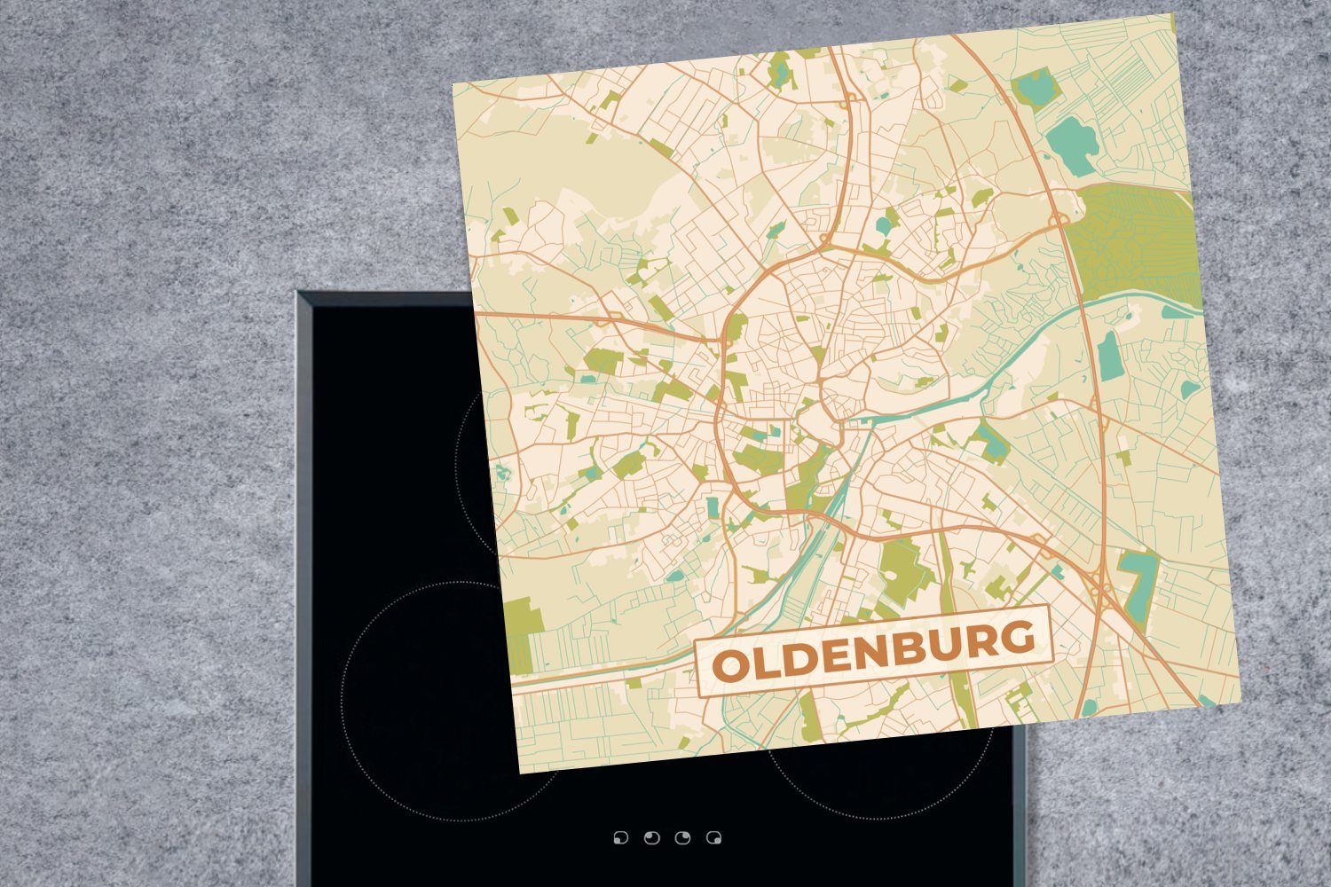 MuchoWow Herdblende-/Abdeckplatte Karte - cm, - 78x78 Karte, Jahrgang tlg), (1 küche Arbeitsplatte - Vinyl, Oldenburg Ceranfeldabdeckung, für