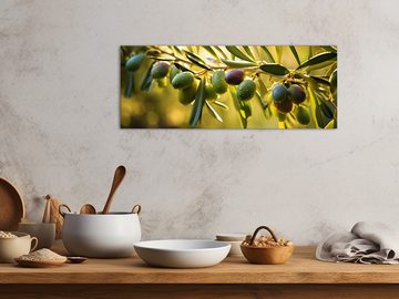 artissimo Glasbild Glasbild 80x30cm Bild aus Glas Küche Küchenbild grün mediteran, mediteranes Essen und Trinken: Oliven / Olivenzweig