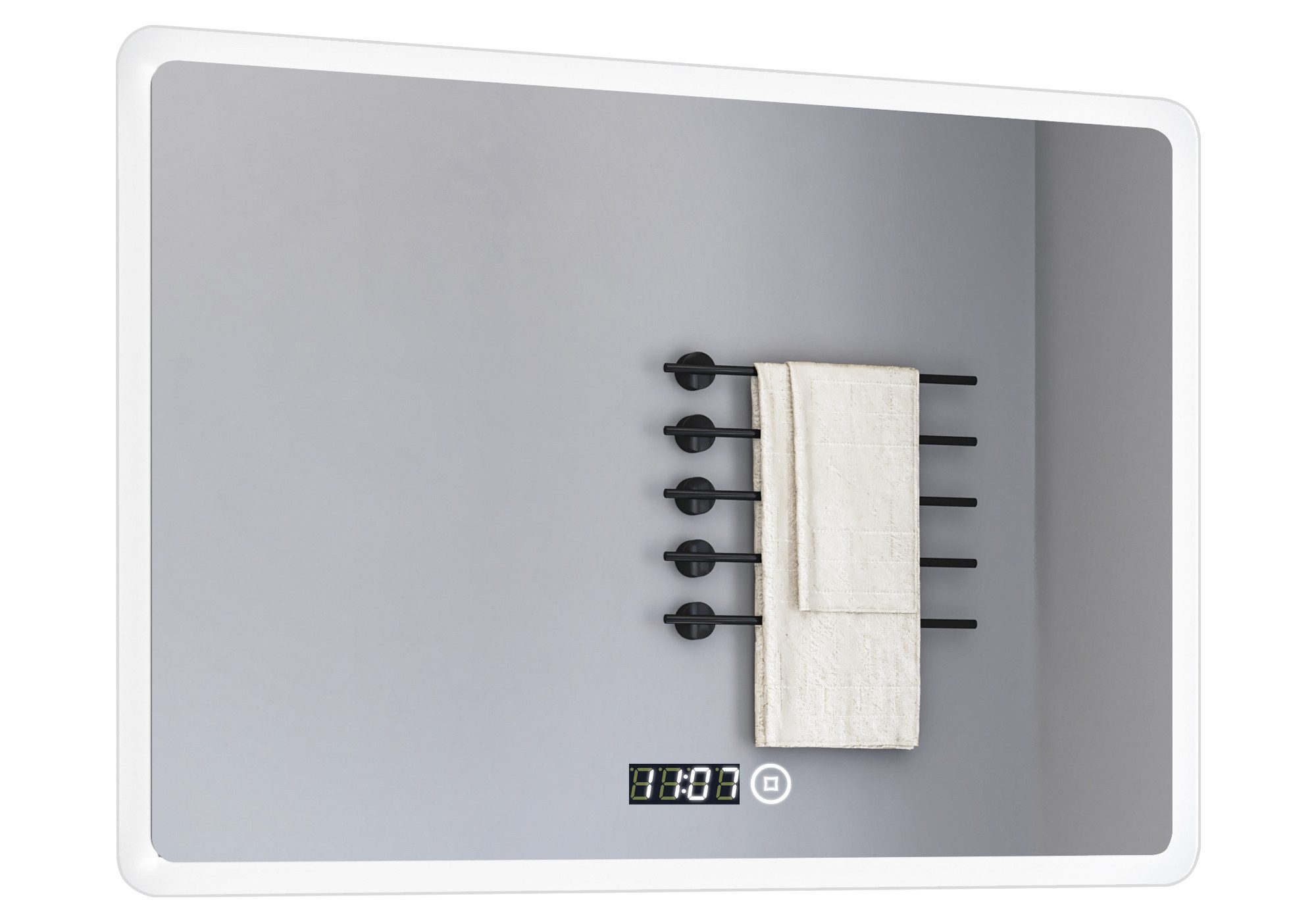 Spiegel Badspiegel mit beleuchtung Touch 80x60 Uhr LED Wandspiegel