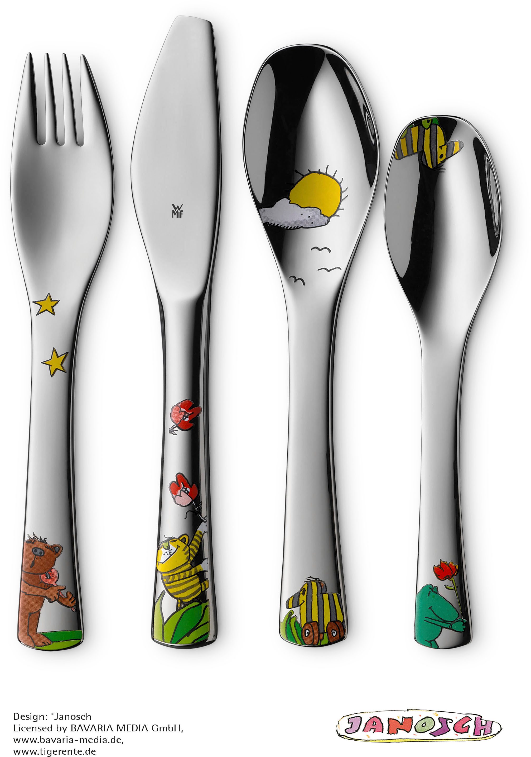 WMF Kindergeschirr-Set Janosch (6-tlg), 1 Personen, Cromargan® Edelstahl Rostfrei 18/10, ab 3 Jahren, spülmaschinengeeignet, farb- und lebensmittelecht