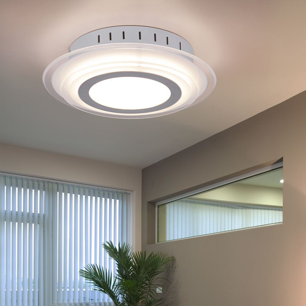 WOFI LED Deckenleuchte, LED-Leuchtmittel fest Strahler verbaut, Warmweiß, Ess Zimmer Glas Lampe Chrom Decken Design Flur LED