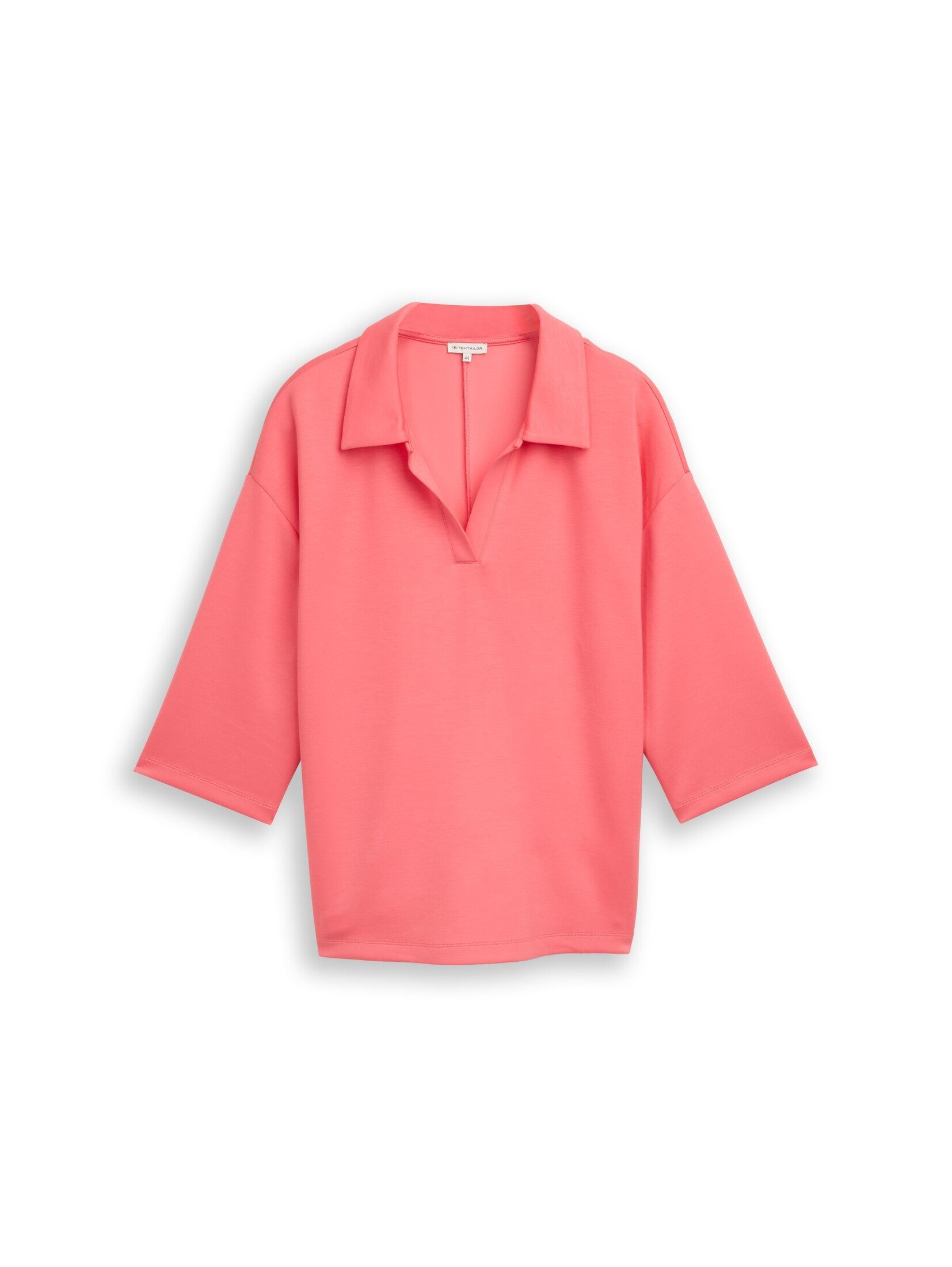 TOM TAILOR PLUS 3/4-Arm-Shirt T-Shirt Plus Size - Loose Fit Scuba Langarmshirt mit Polokragen