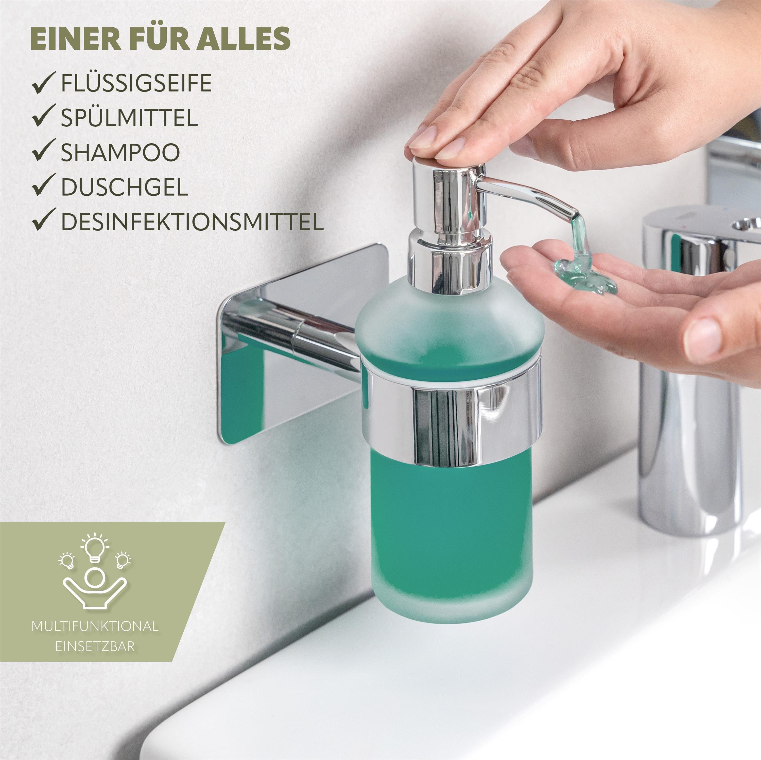 bremermann Seifenspender Bad-Serie LUCENTE TAPE - mit Klebepad, aus Glas & Edelstahl, (1-tlg)