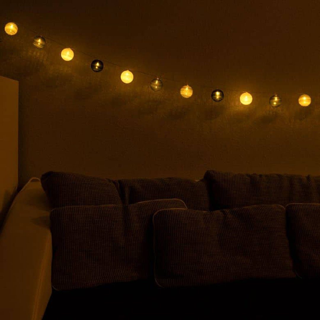 Kinderzimmer LED-Lichterkette Grau 20 Kugeln K&L Wall LED 20-flammig, Art Weiß Baumwolle, Schwarz Cotton Silber Deko aus Ball Lichterkette