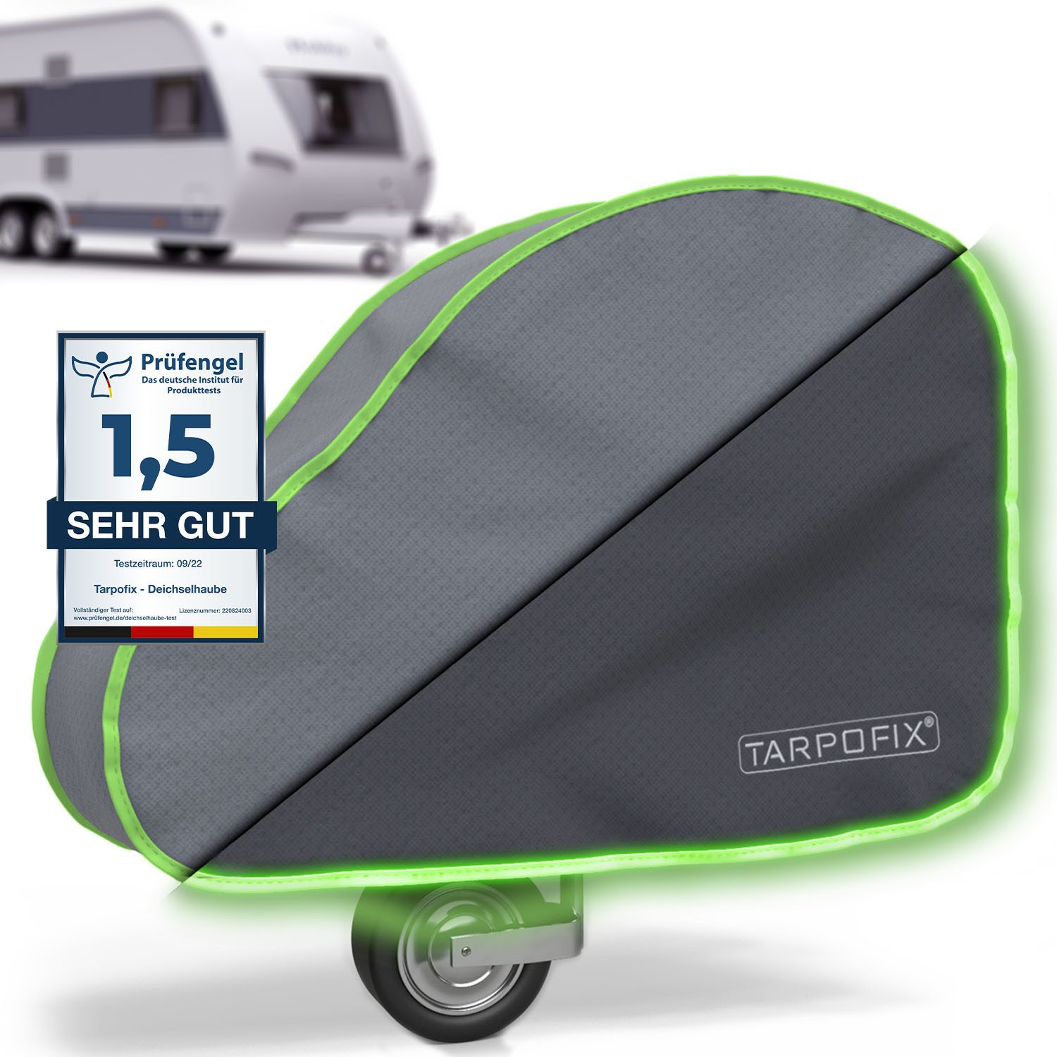 Tarpofix® Schutzplane Deichselabdeckung Anhänger 92x15x58 cm (Deichselhaube Wohnwagen), wasserdicht, UV-beständig