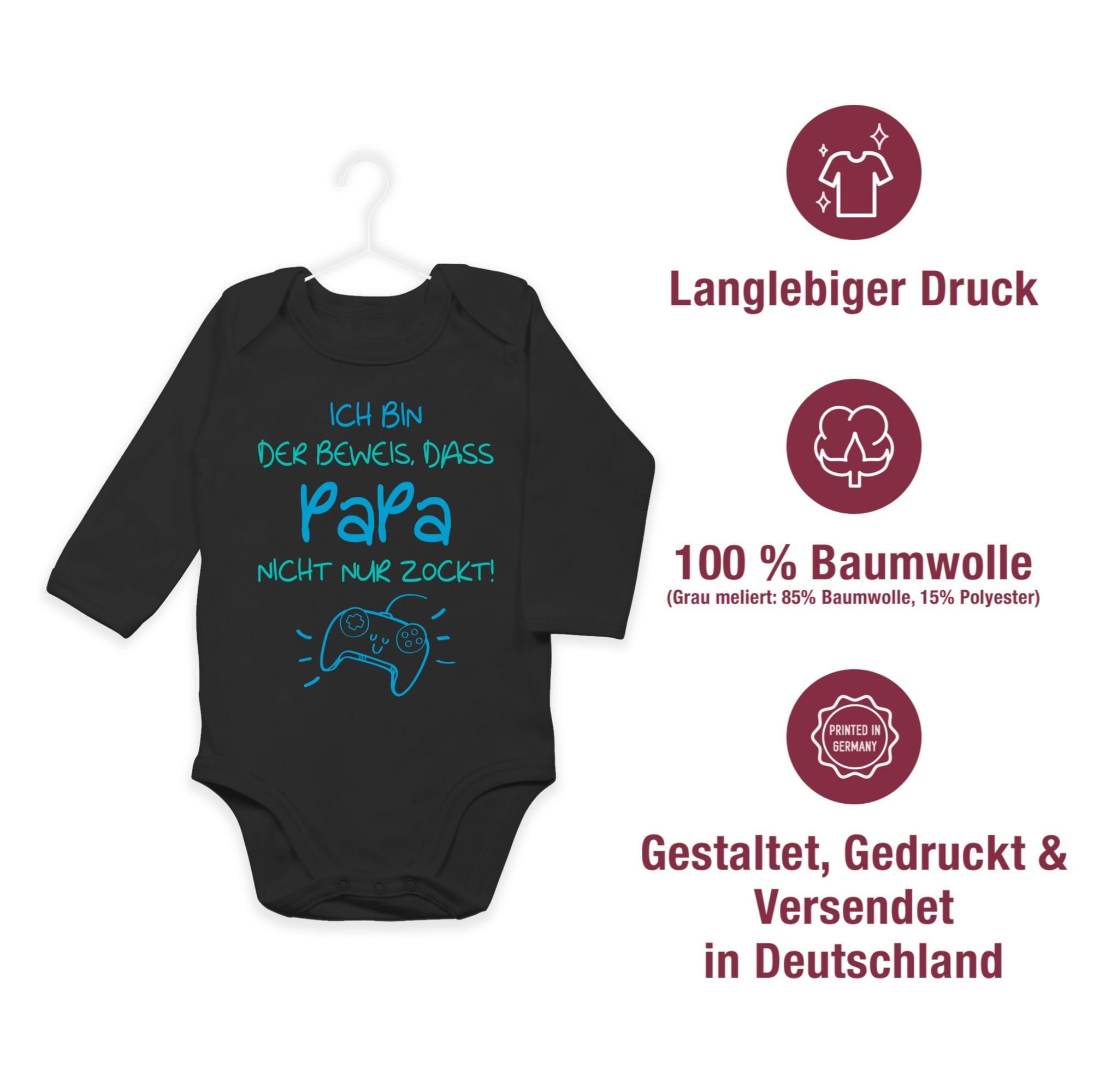 nicht Papa dass Blau Baby Ich Shirtbody Shirtracer Schwarz der Vatertag Beweis, 2 zockt bin Geschenk Türkis nur