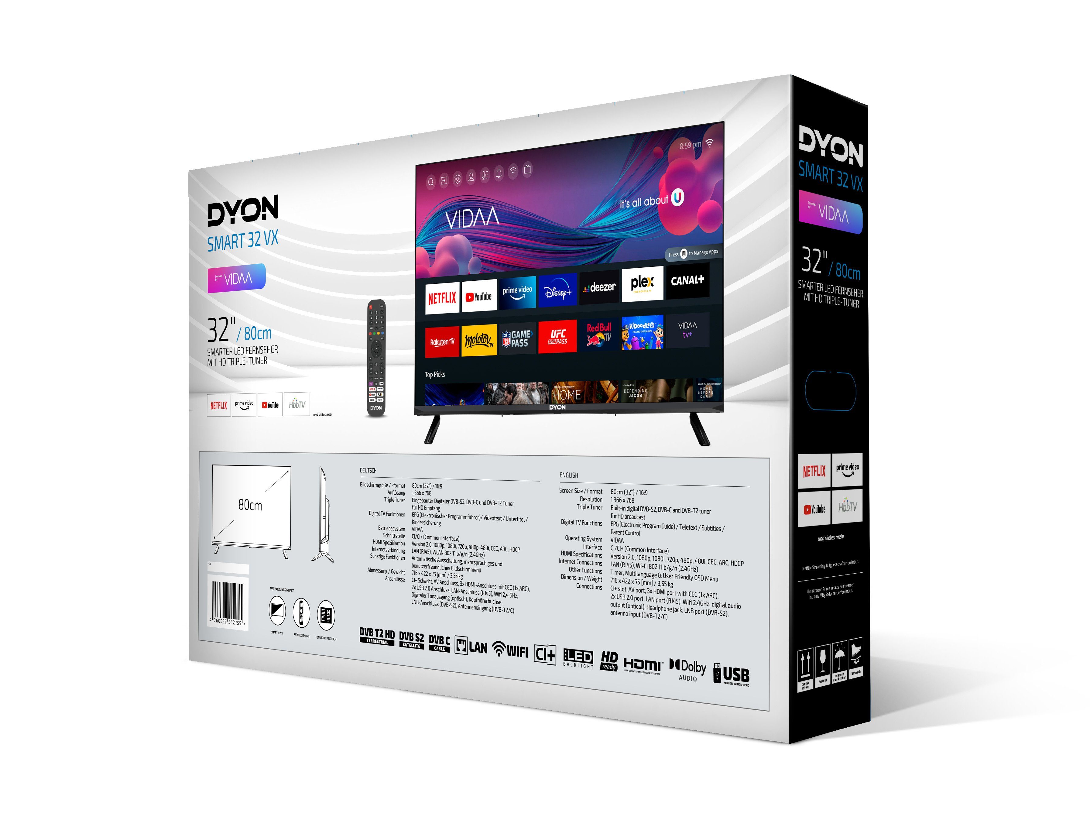 Dyon Smart (80 Zoll, Smart-TV) HD-Ready, 32 LED-Fernseher cm/32 VX