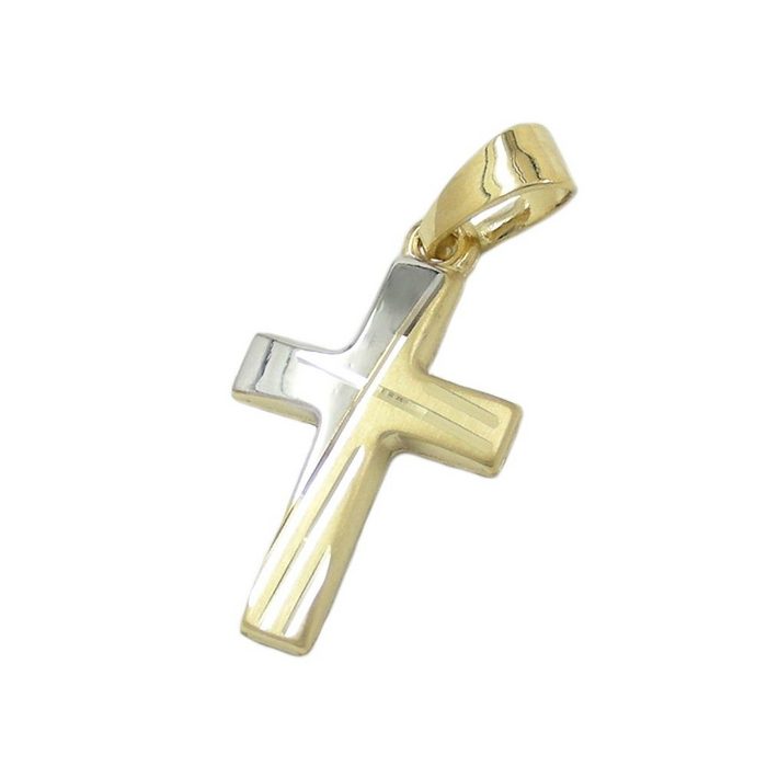 Gallay Kreuzanhänger Anhänger Kreuz bicolor 14Kt GOLD Goldschmuck für Damen