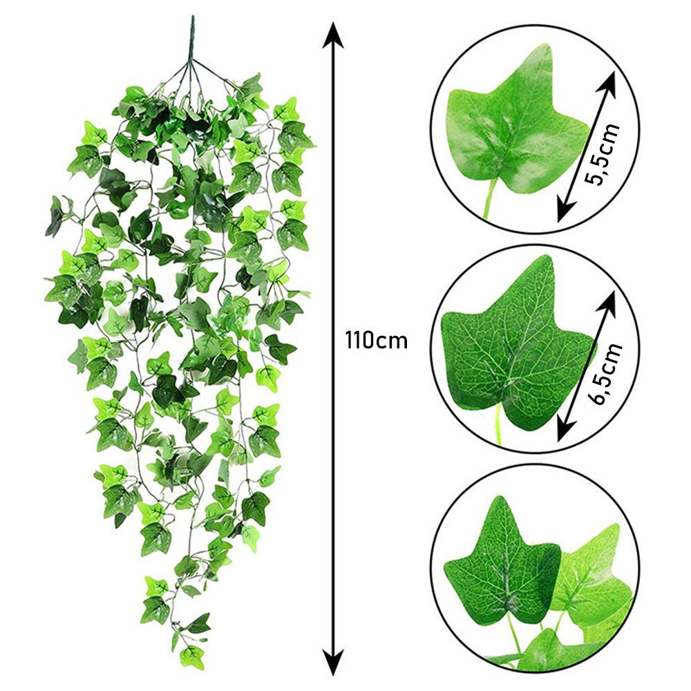 Girlanden, Blätter Kunstpflanze zggzerg Efeu 4 Stück Gefälschter Künstliche Hängepflanze,110cm Grün hängendes