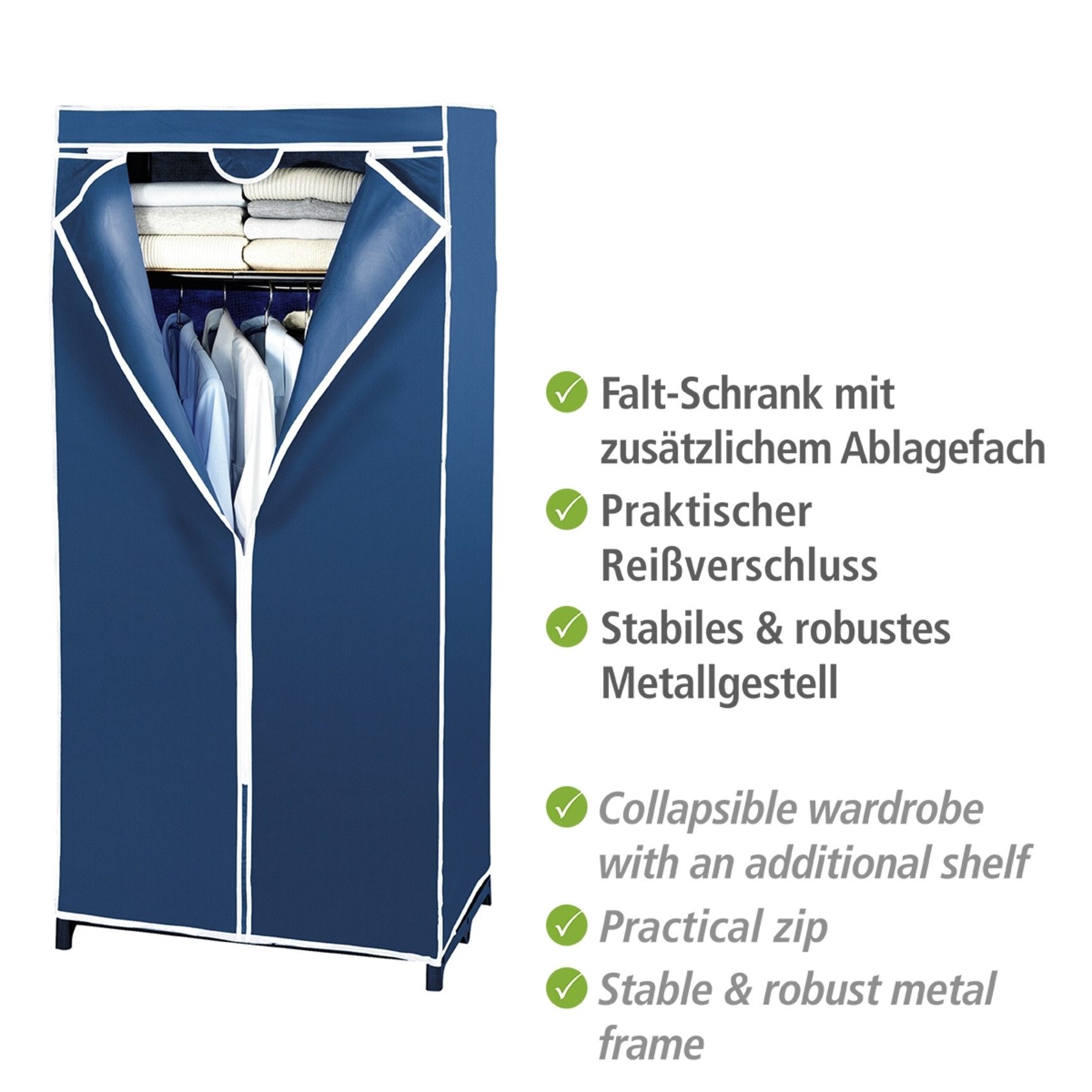 WENKO Stoffschrank Modell Air Stoffschrank mit Kleiderstange, Ablage & Reißverschluss, Vlies