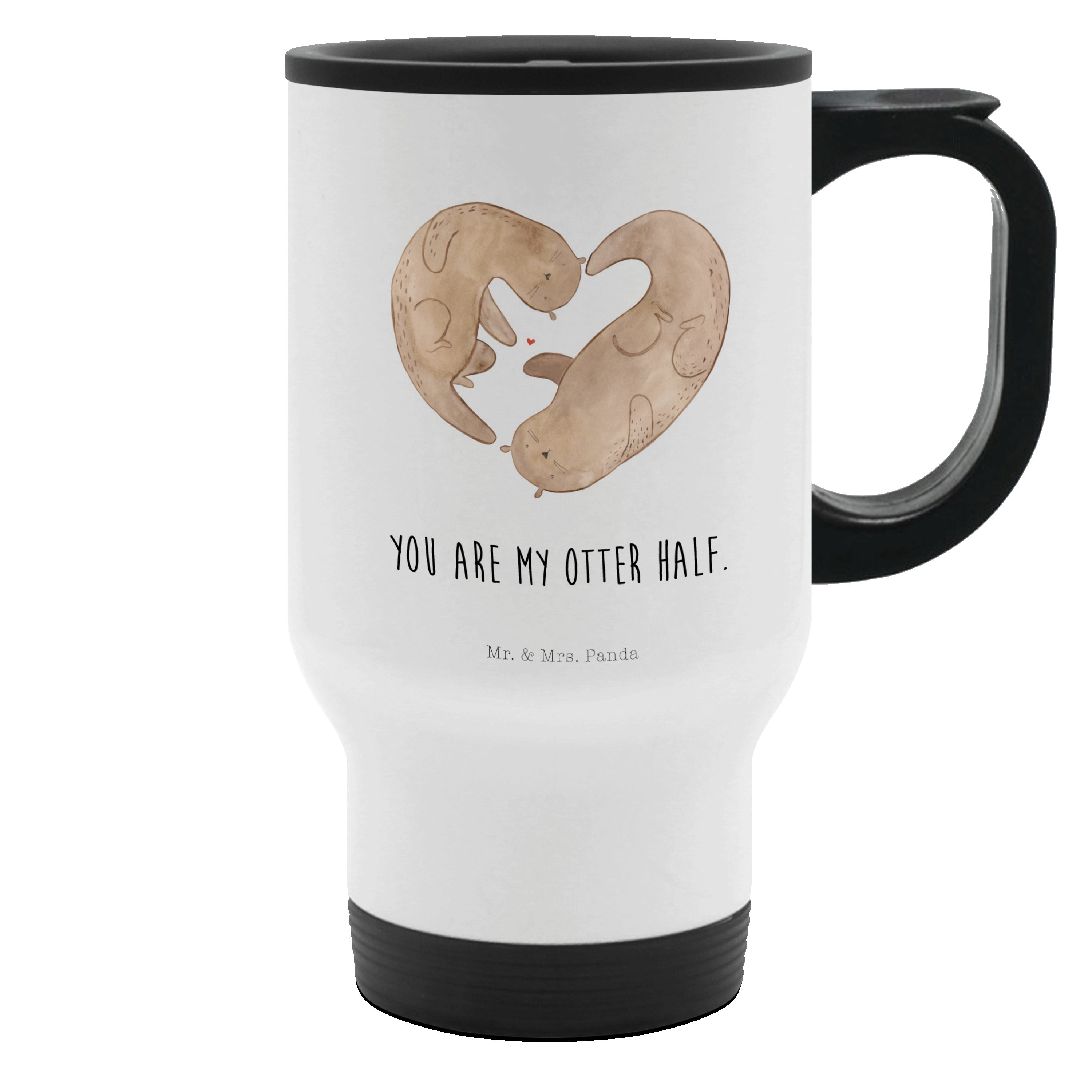 Mr. & Mrs. Panda Thermobecher Otter Herz, To-Go-Becher, Weiß, Thermobecher Auslaufsicher, Teebecher, Edelstahl, doppelwandbecher edelstahl thermobecher auto thermobecher