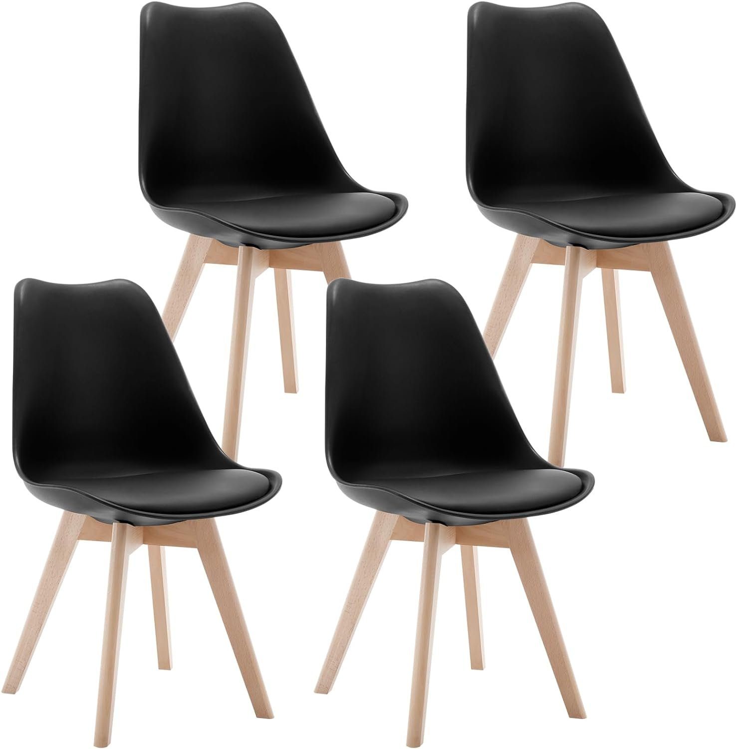 Massivholzbeinen, gepolstert, Design, Esszimmerstühle St), (4 mit Schwarz 4-Fußstuhl EUGAD Kunstleder