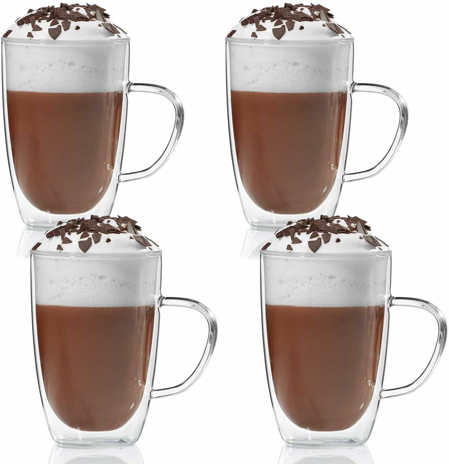 Dimono Tasse Dimono Doppelwandglas 300 ml – Trinkglas mit Griff aus Borosilikatglas, 4-tlg., Borosilikatglas, Wasser- Longdrink- & Cocktailgläser