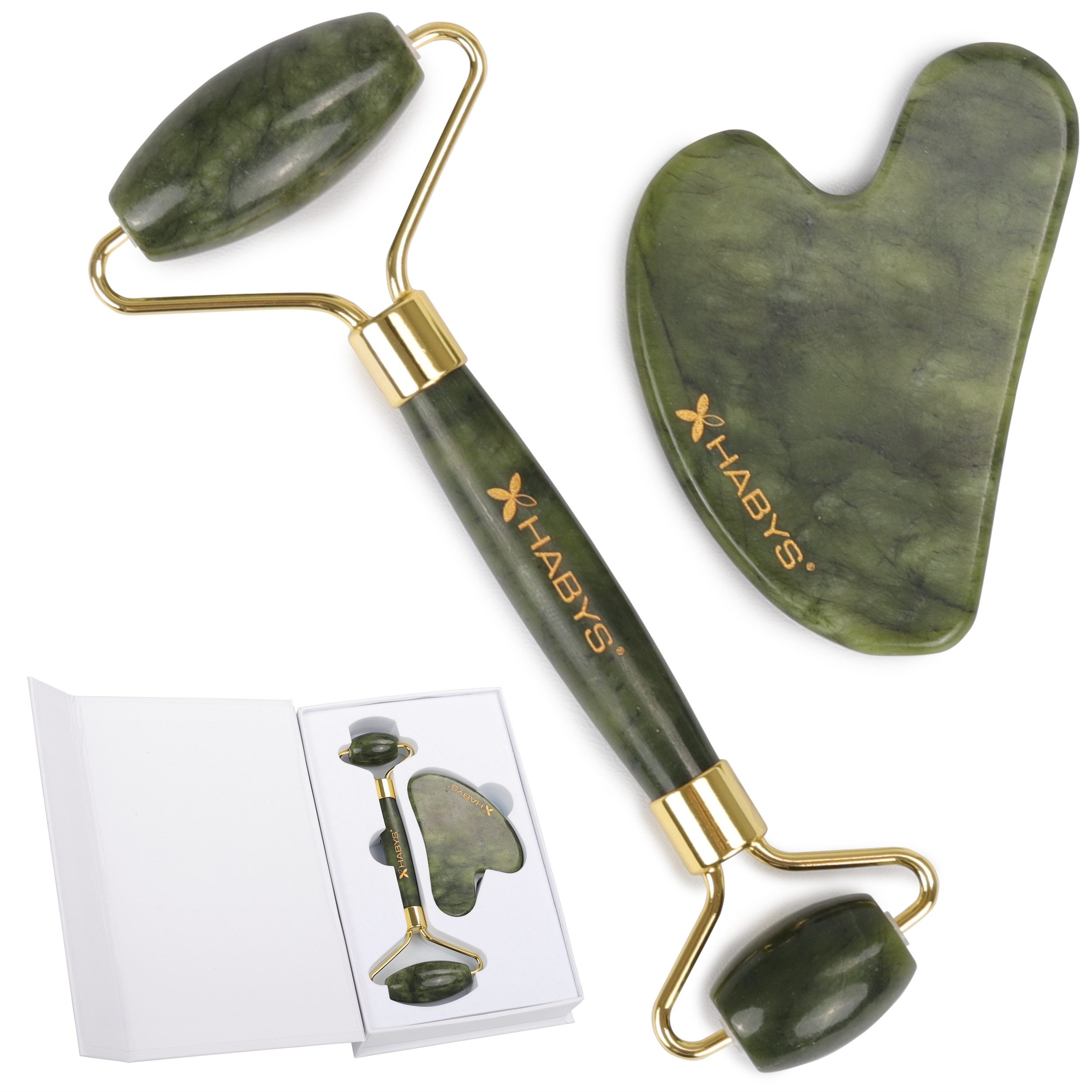 Habys Massageliege Gua Sha Massage-Set aus Jade, Stein & Roller für Gesichtspflege