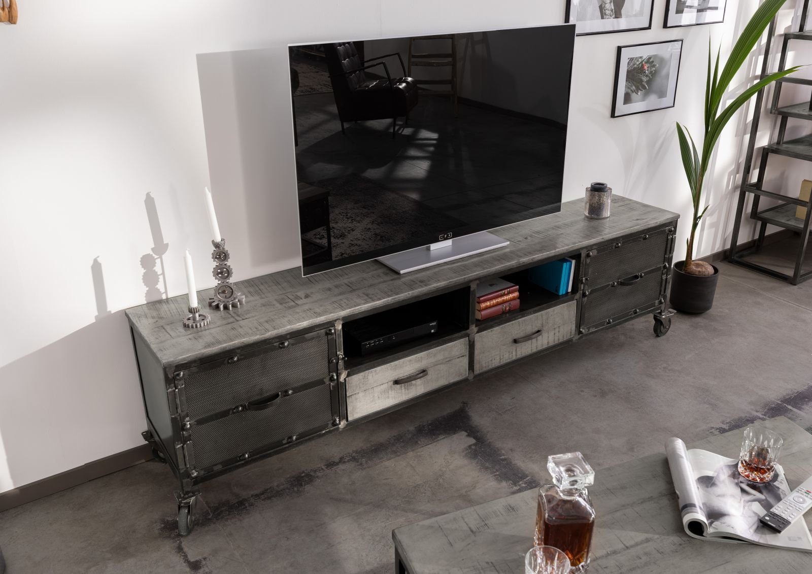 Massivmoebel24 TV-Board HEAVY INDUSTRY (Massivholz), TV-Board Mango 220x40x günstig online kaufen