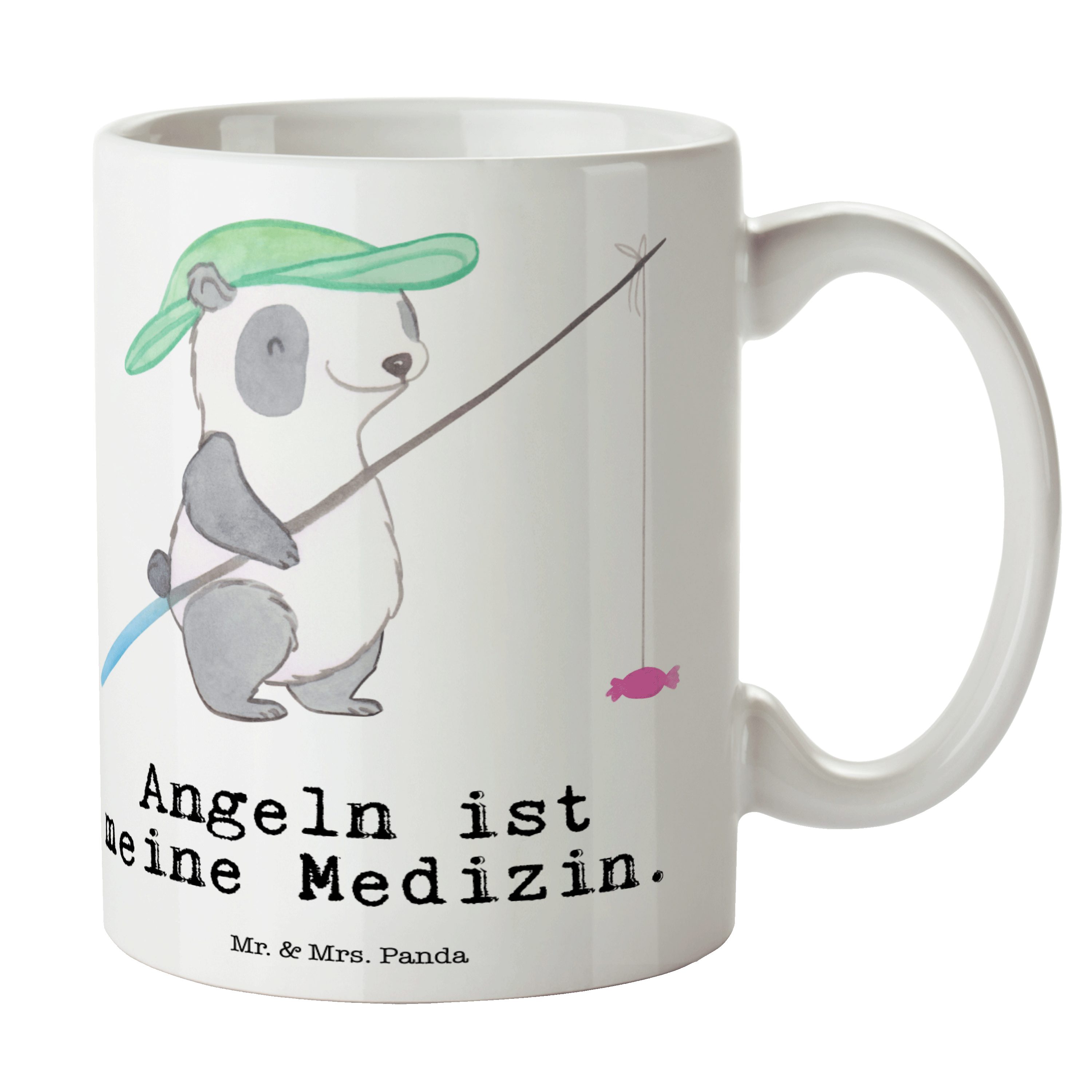 Mr. & Mrs. Panda Tasse Panda Angeln Medizin - Weiß - Geschenk, Kaffeebecher, Keramiktasse, T, Keramik