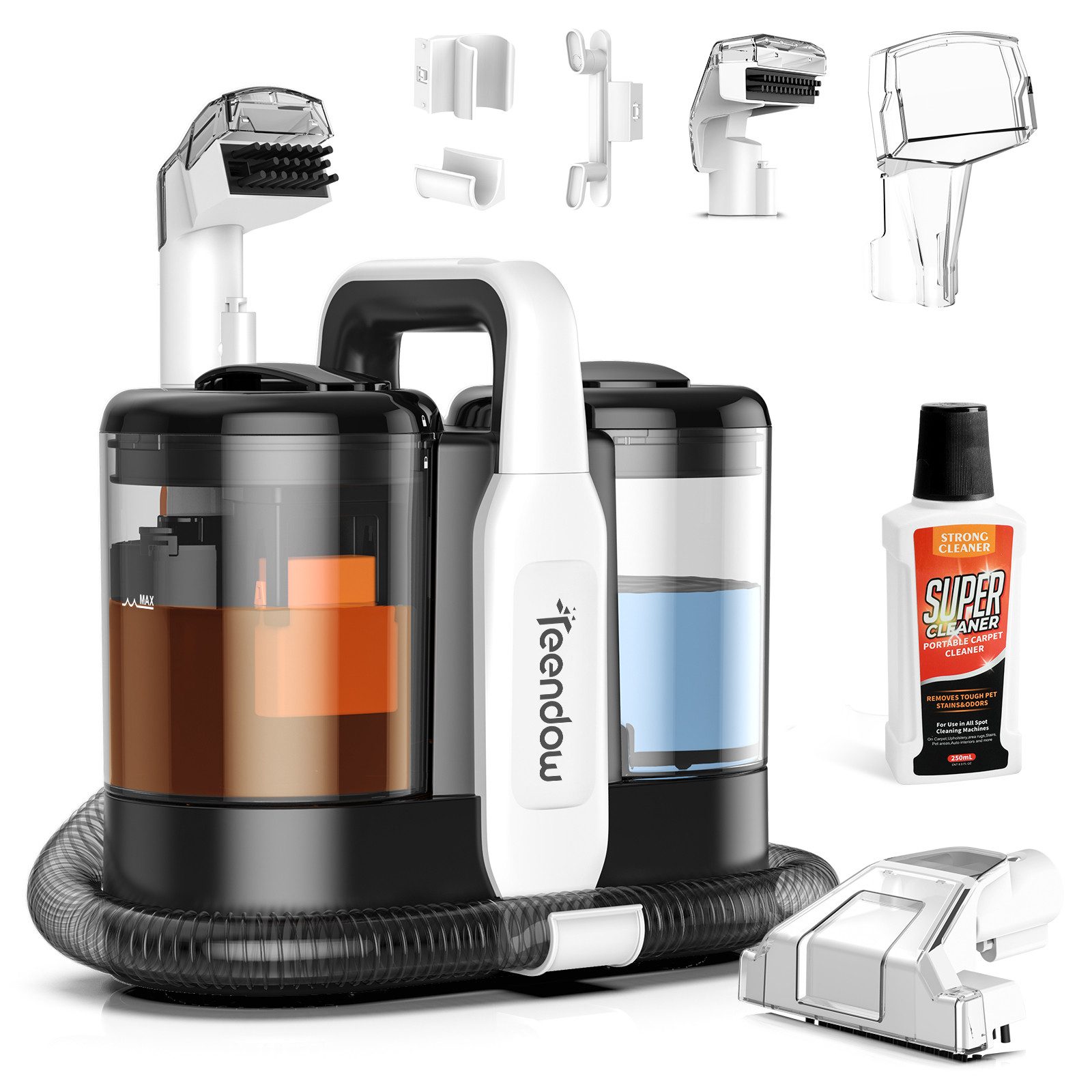 Teendow Wasch-Sauger Waschsauger Teppichreiniger Polsterreiniger Gerät, 1.5L, 450 W, Beutellos, Doppeltanksystem, Tierhaarentfernung,Waschbarer Filter