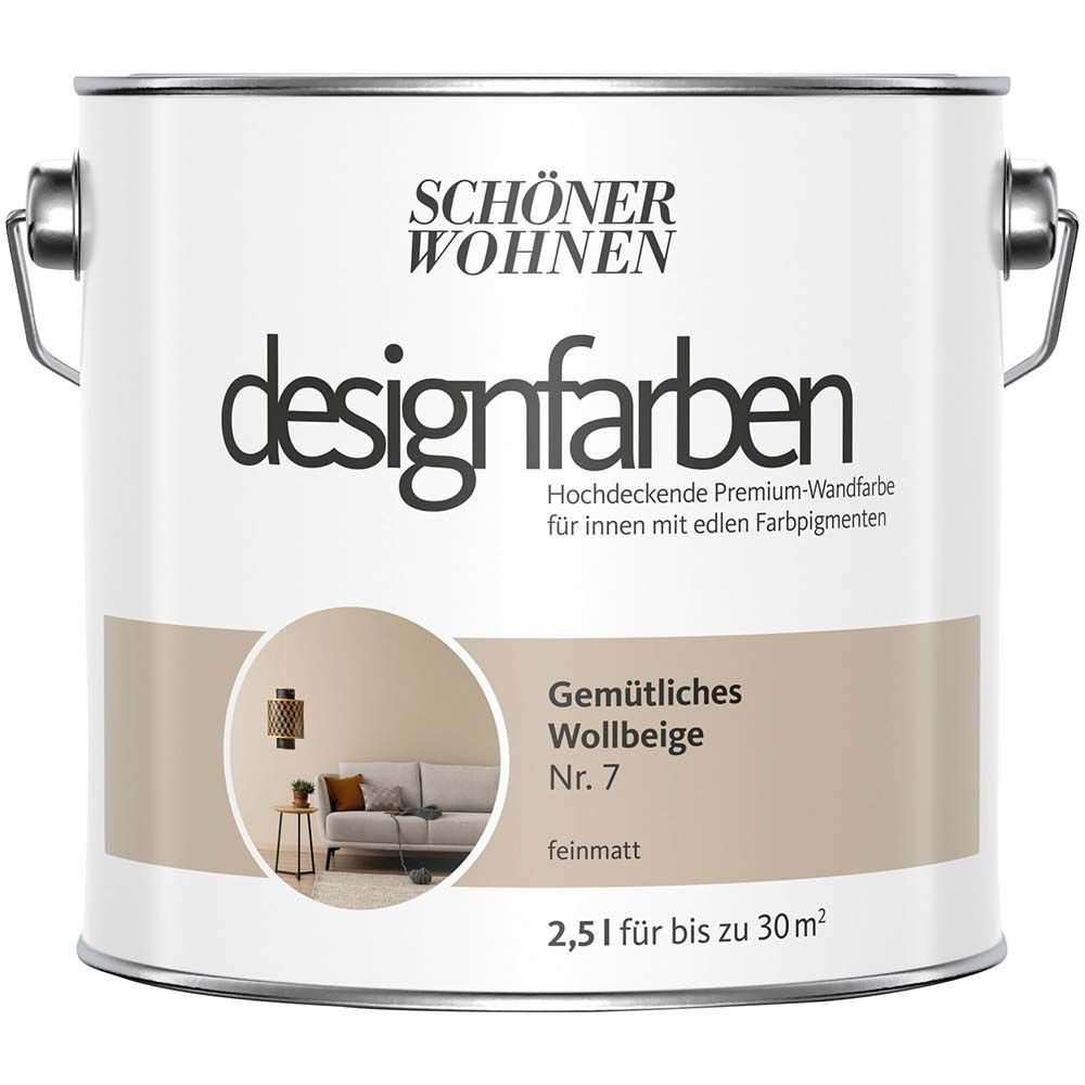 SCHÖNER WOHNEN FARBE Wandfarbe Schöner Wohnen Designfarben 2,5 Ltr. Gemütliches Wollbeige Nr. 7