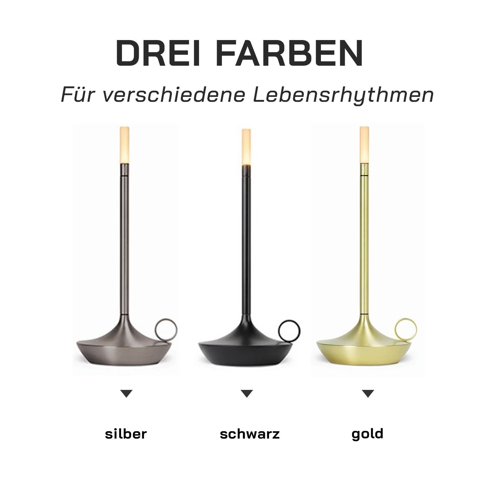 Tischlampen, Nachttischlampe LIGHTSTUDIO LED Touch Tischlampe integriert, Tischleuchten fest Wohnzimmer - Outdoor Außen-Tischleuchte kabellos, Gold Schlafzimmer dimmbar LED