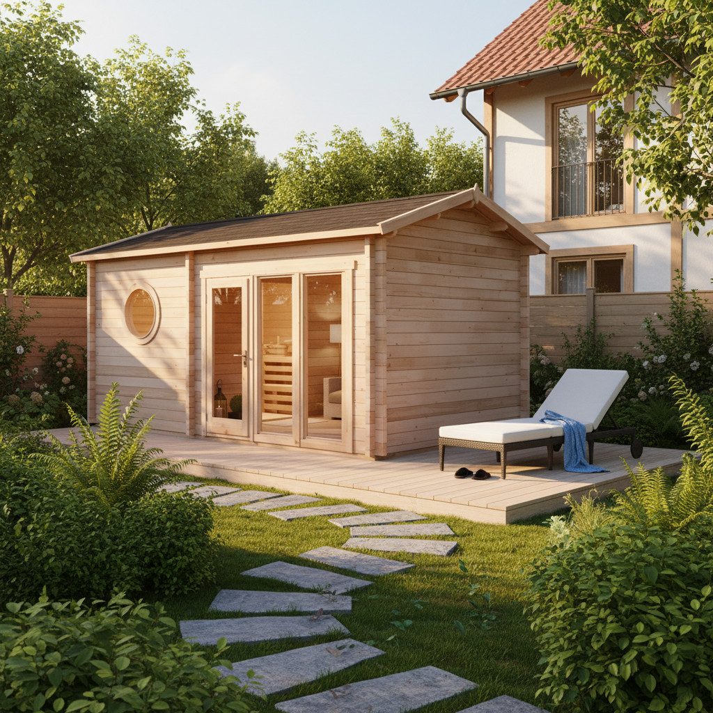 FinnTherm Saunahaus Genf - 70, BxTxH: 581 x 356 x 290 cm, 70 mm, in Naturbelassen Inkl. Fußboden