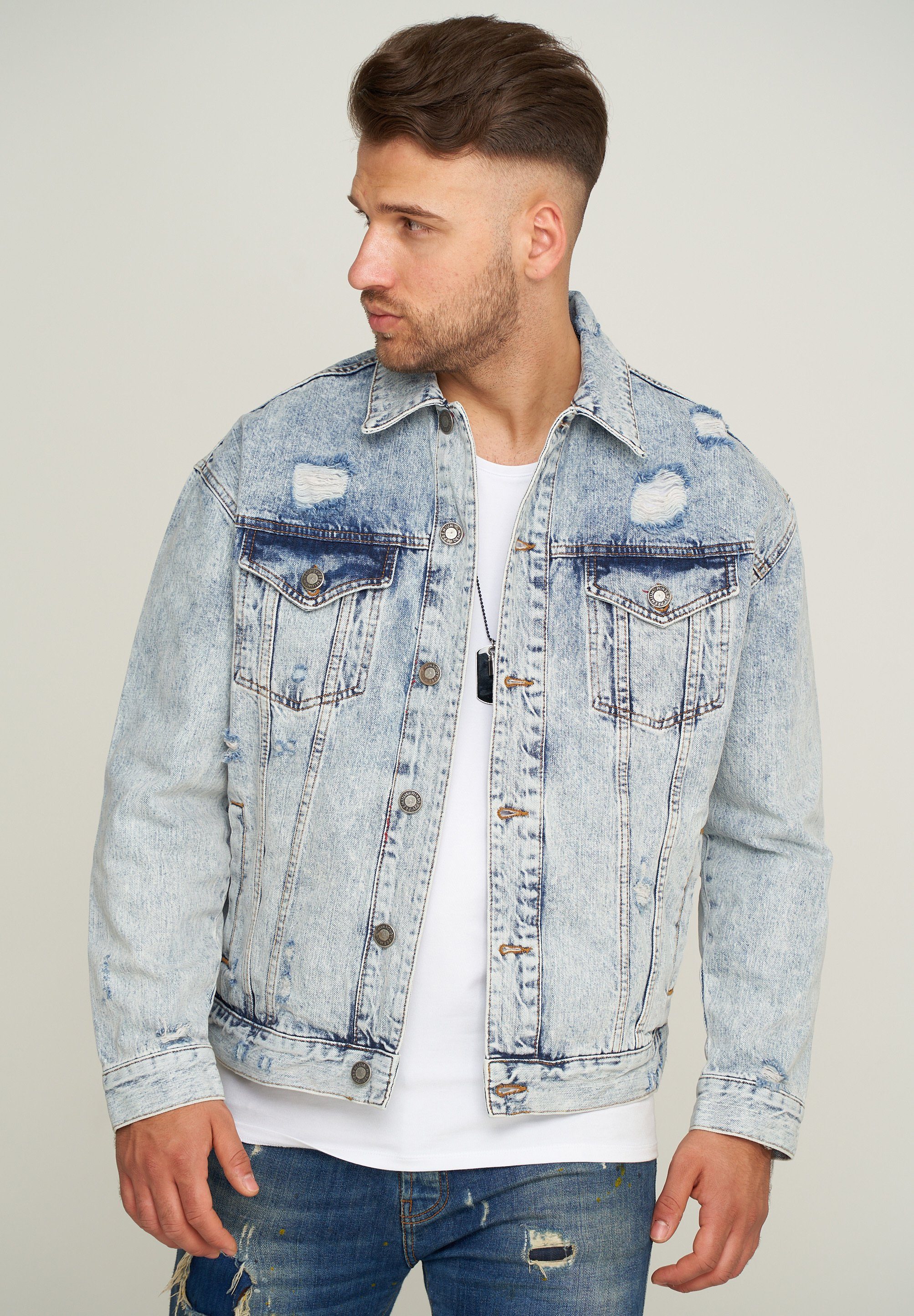 Herren Jeansjacke im klassischen Denim-Stil mit erweiterbarem Kragen Aliams