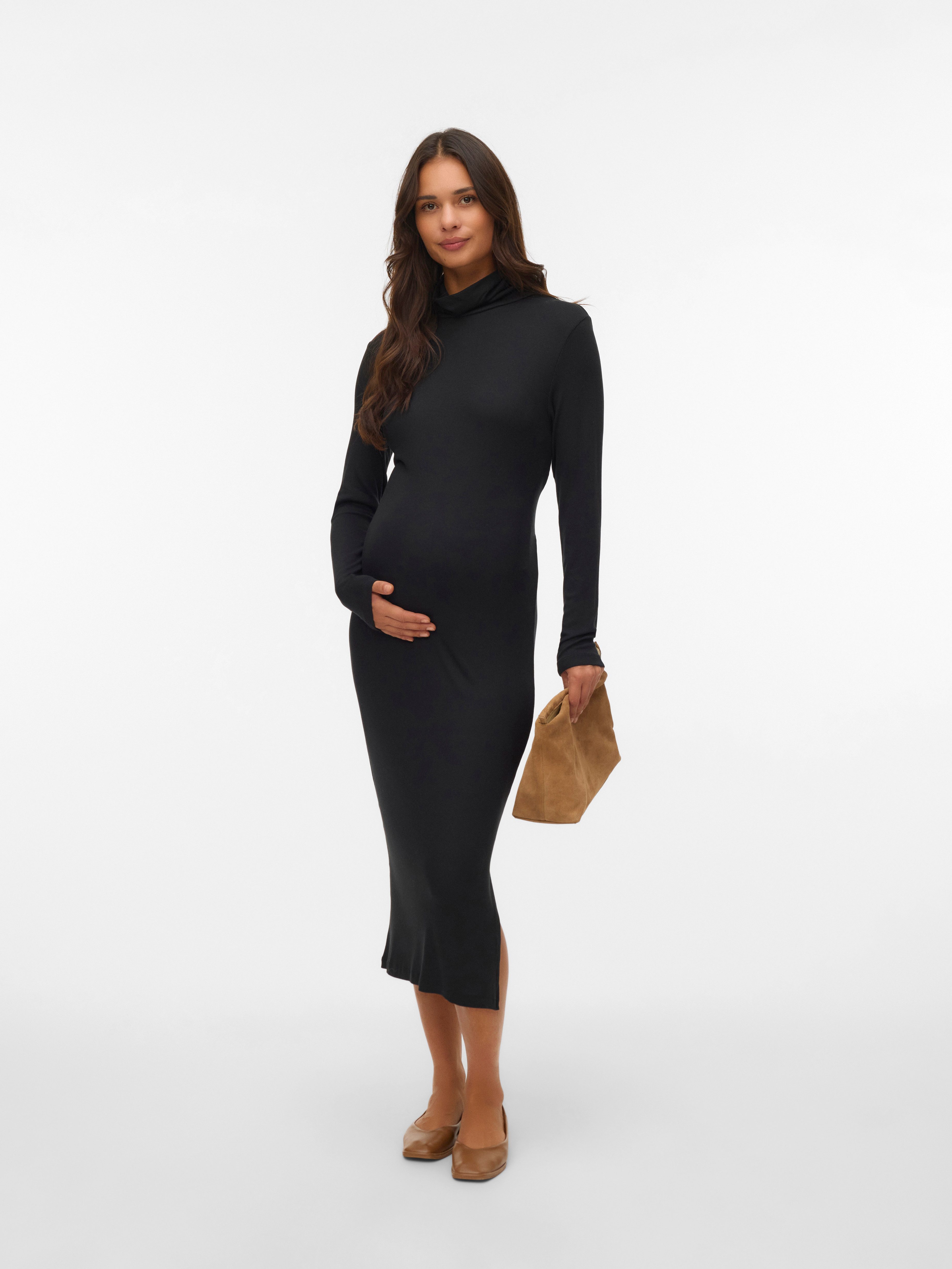 Mamalicious Umstandskleid MLLEVY LS ROLLNECK JRS MIDI DRESS NOOS aus Viskosemischung mit Jersey, enge Passform, pflegeleicht, elastisch