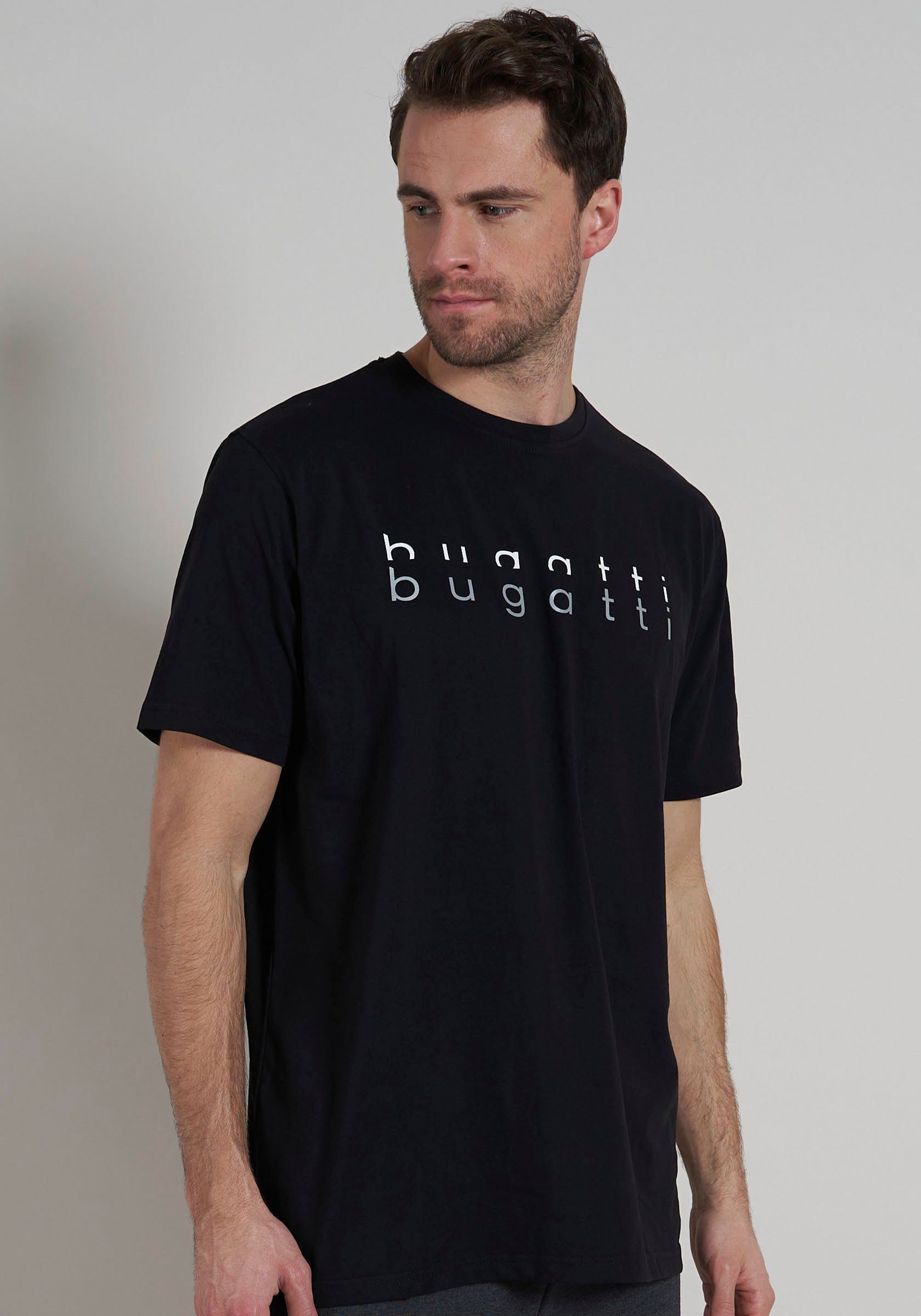 bugatti T-Shirt schwarz-dunkel-uni