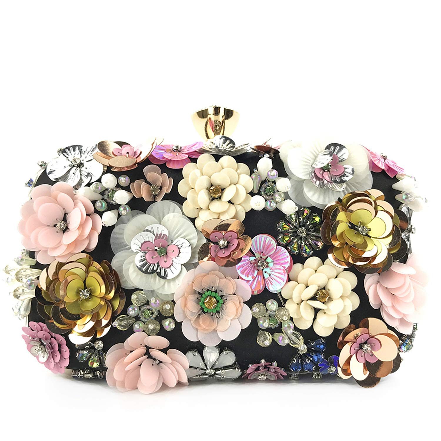 Zaewry Abendtasche Damen-Clutch mit Blumenmuster, Abendhandtasche, Schultertasche, mit Kettenriemen
