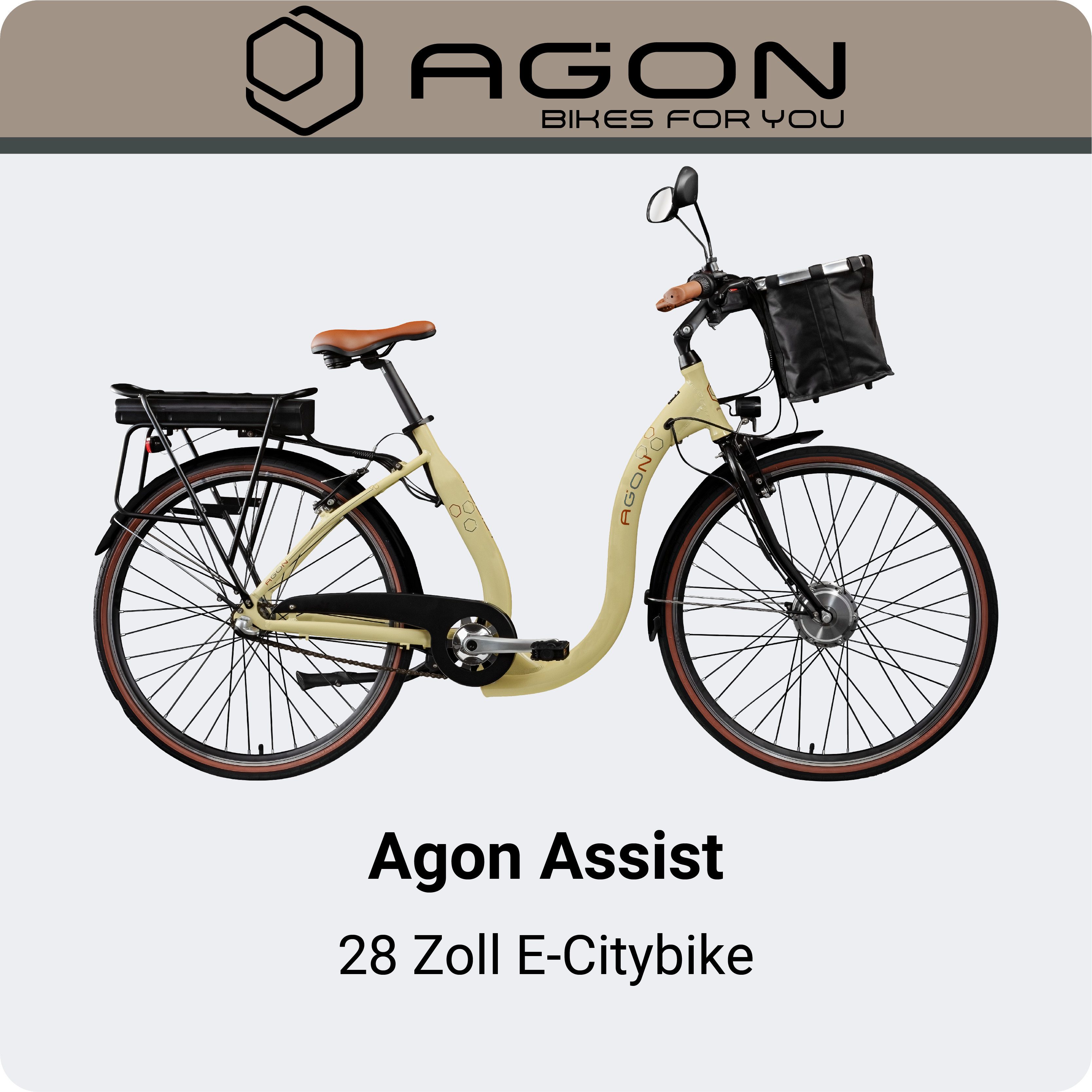 AGON E-Bike Cityrad Assist, 3 Gang, Nabenschaltung, Frontmotor, 374 Wh, tiefer Einstieg