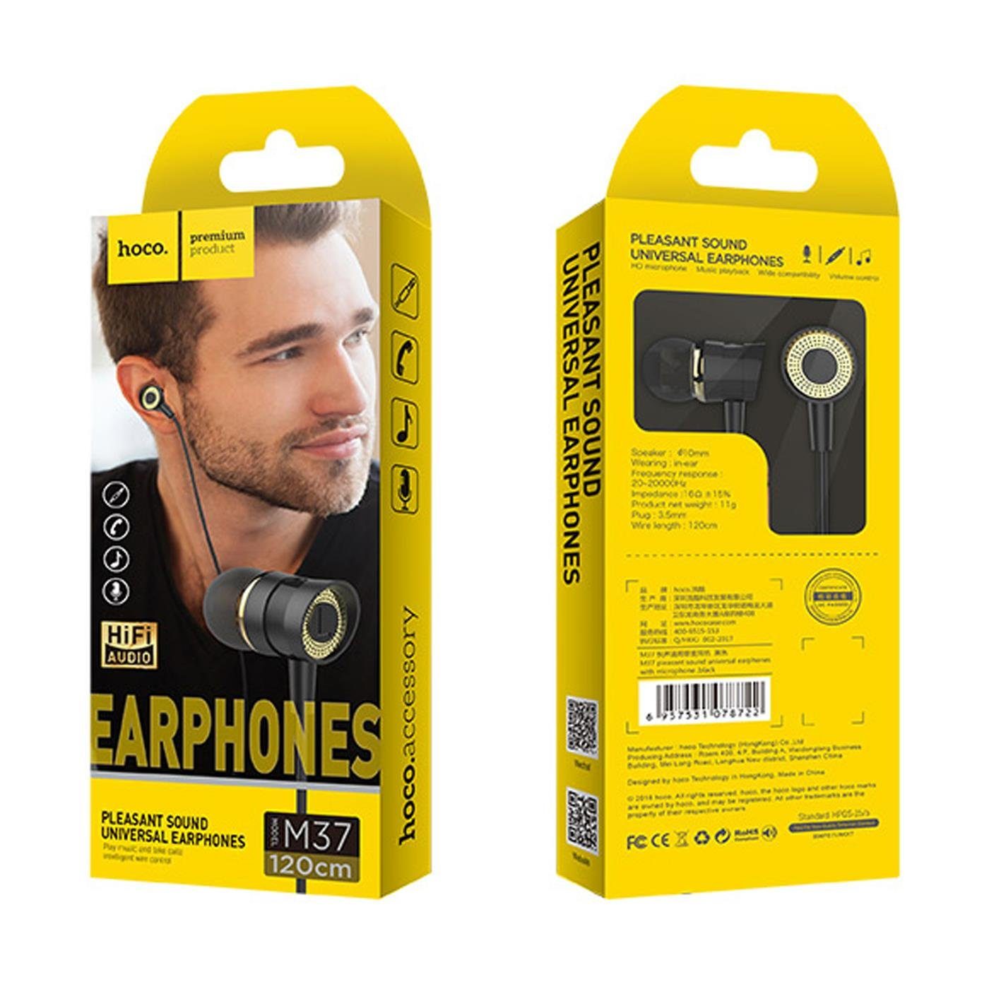 In Klinke M37 Smartphone-Headset Pleasant 3,5mm HOCO Klinke Headset Ear 3.5 mit mm Mikrofon (Köpfhörer Beats)