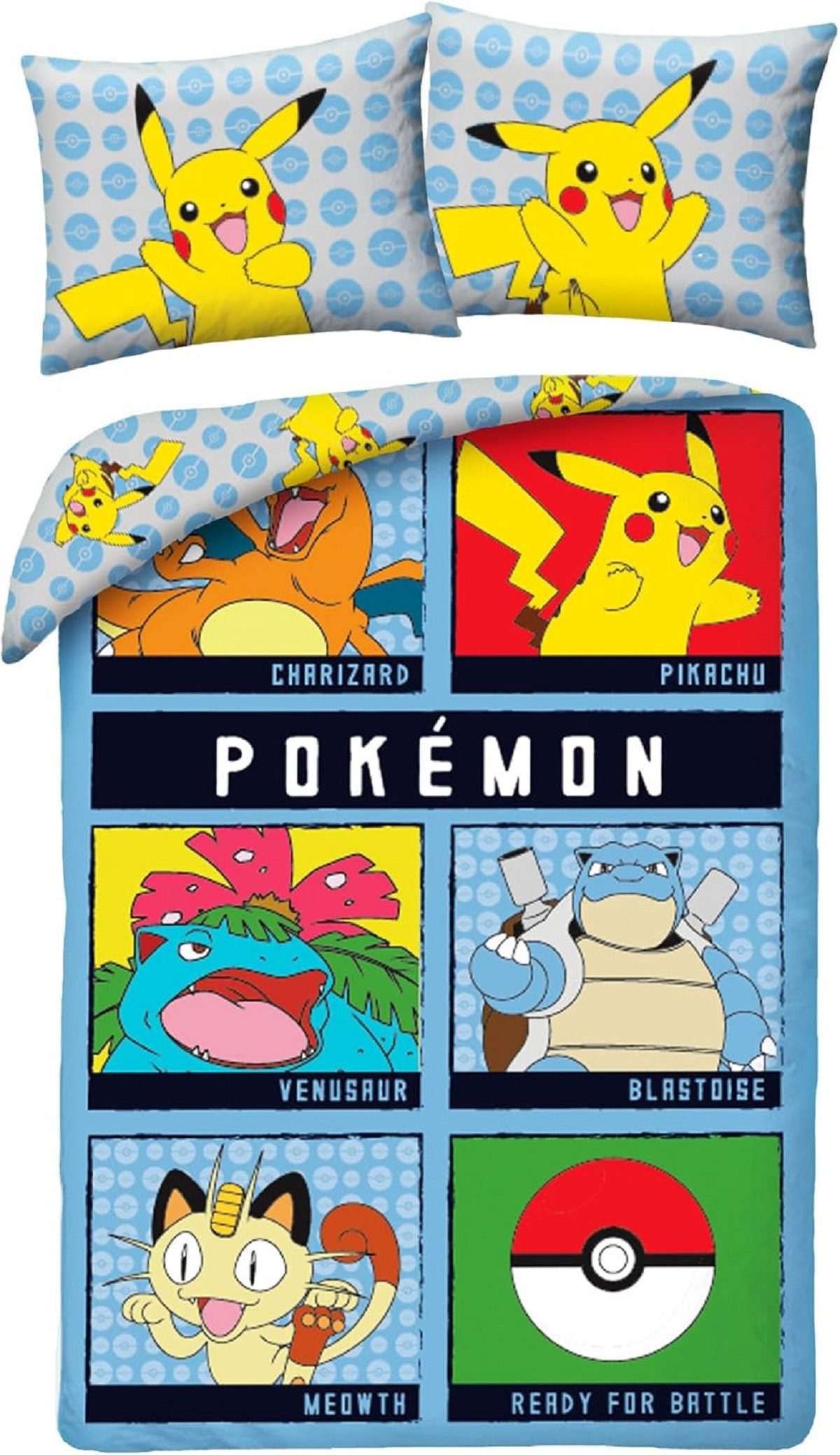 POKEMON JUEGO DE CARTAS Bettwäsche Set aus Baumwolle Deckenbezug 140 × 200 cm mit 70 × 90 cm Kissenbezug, Baumwolle, 2 teilig