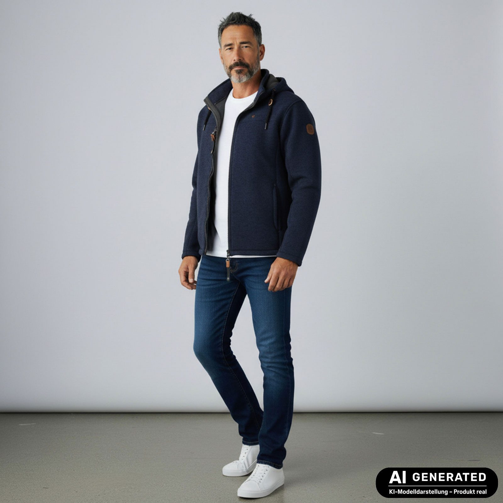 Dry Fashion Fleecejacke Helgoland Herren Wollfleece-Jacke Kapuze - Jacke Fleece Übergansjacke Windabweisend, Verstellbare Kapuze, Reißverschlusstaschen, Innentasche