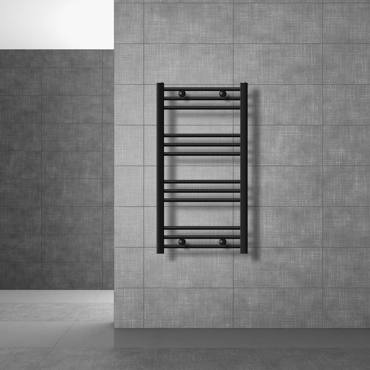 Sahara Handtuchwärmer gerade 500x800mm Designheizkörper matt Badheizkörper Handtuchtrockner, Seitenanschluss LuxeBath Schwarz mit