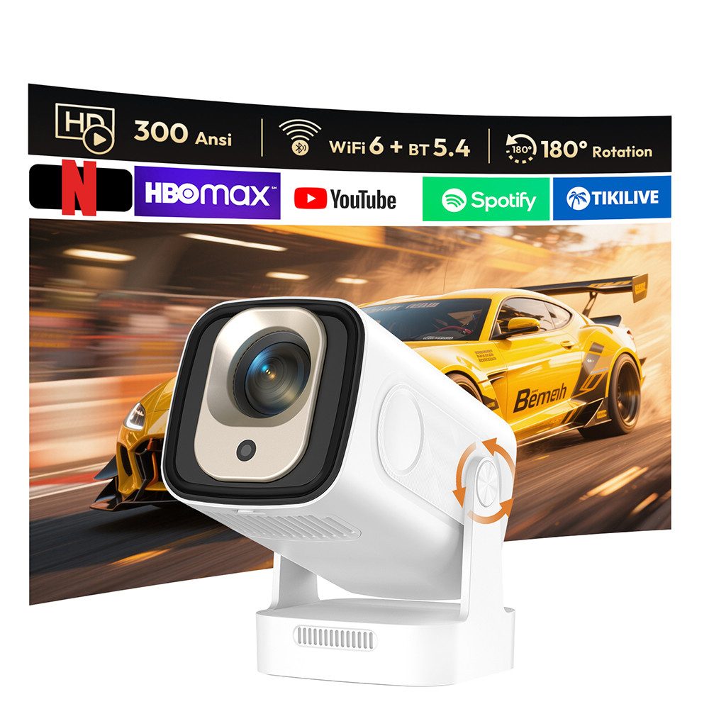 XGODY Gimbal 5 Pro-A Mini-Beamer LCD-Beamer (12000 lm, 10000:1, 1920 X1080P px, BT 5.0 Auto Trapezkorrektur, 150-Zoll-Display für Phone/PC/PS5/Xbox)