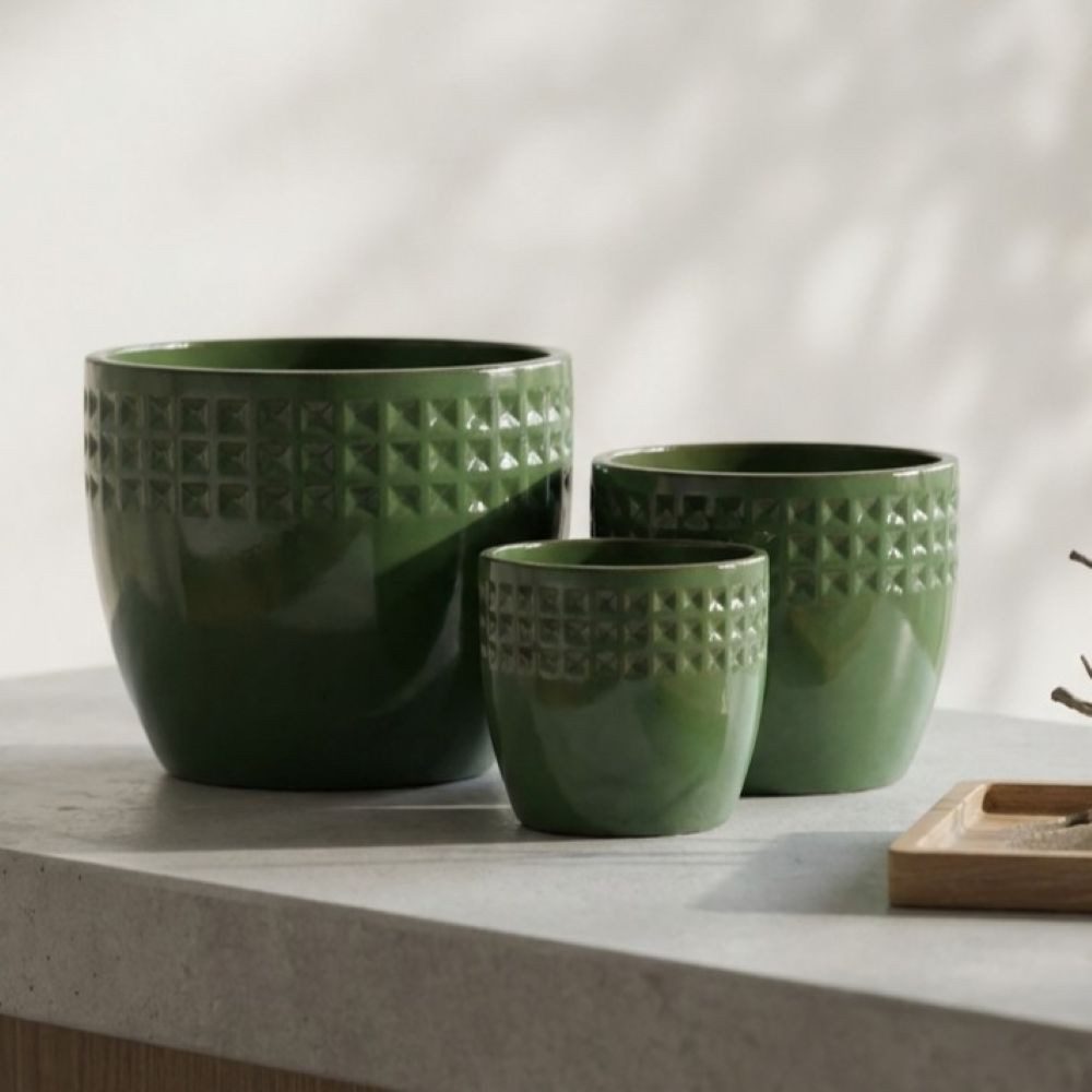 Rolipo Blumentopf groß Keramikpflanztopf-Set, handgemacht & atmungsaktiver Tonware (3 St., Gartendekoration), Ø 38/31/23cm, Rautenmuster, für Fensterbank & Regal & Zimmerpflanzen
