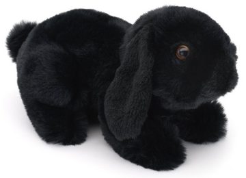 Uni-Toys Kuscheltier Widderkaninchen schwarz, liegend - 20 cm - Plüsch-Hase, Plüschtier, zu 100 % recyceltes Füllmaterial